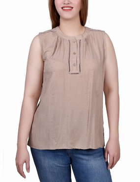 PocketDetails Petite Sleeveless Swiss Dot Blouse