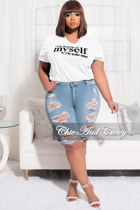 Comfortable Leg Heat Friendly Final Sale Plus Size Short Sleeve I Was Sleeping On Myself I'm Woke Now T-Shirt in White