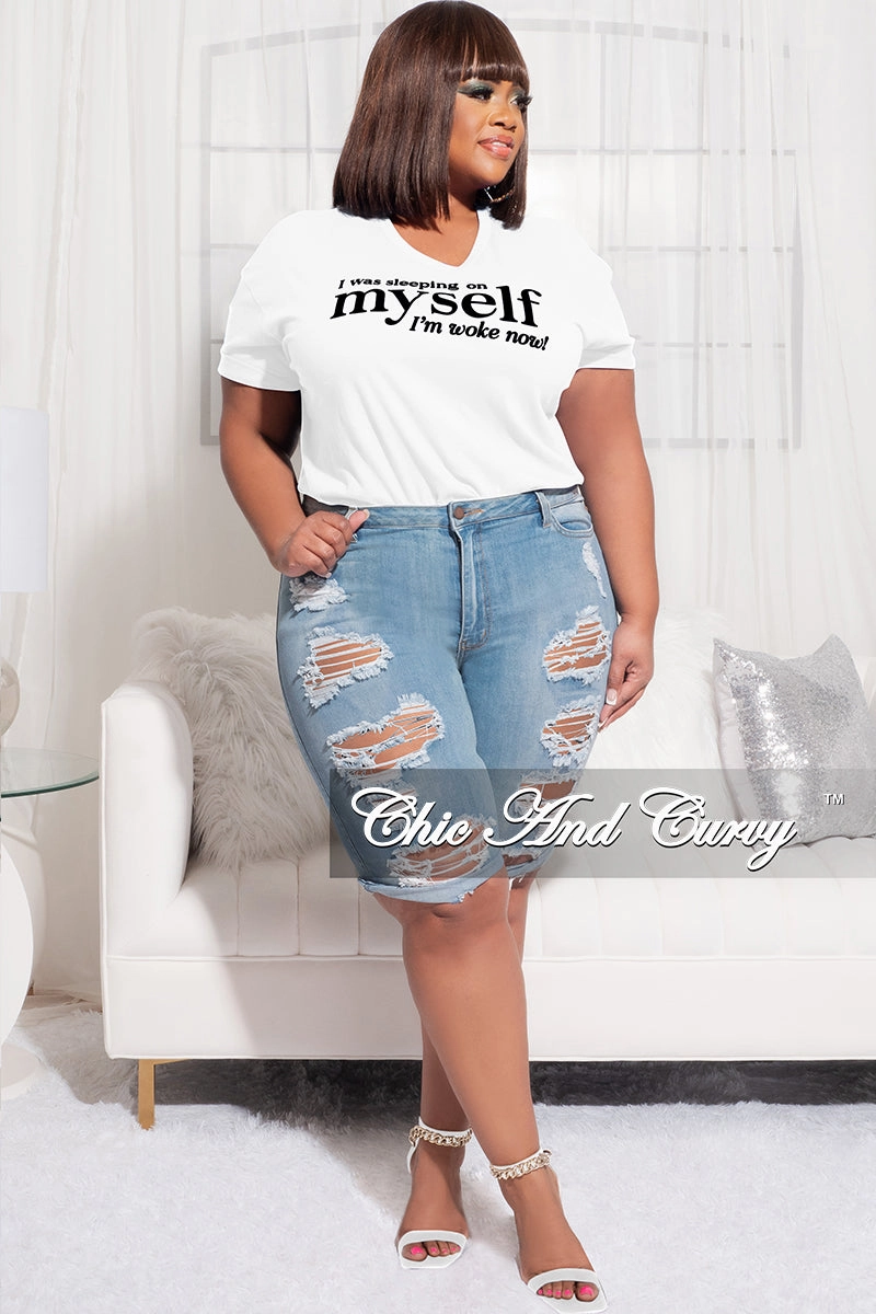 Soft Finish Final Sale Plus Size Short Sleeve I Was Sleeping On Myself I'm Woke Now T-Shirt in White