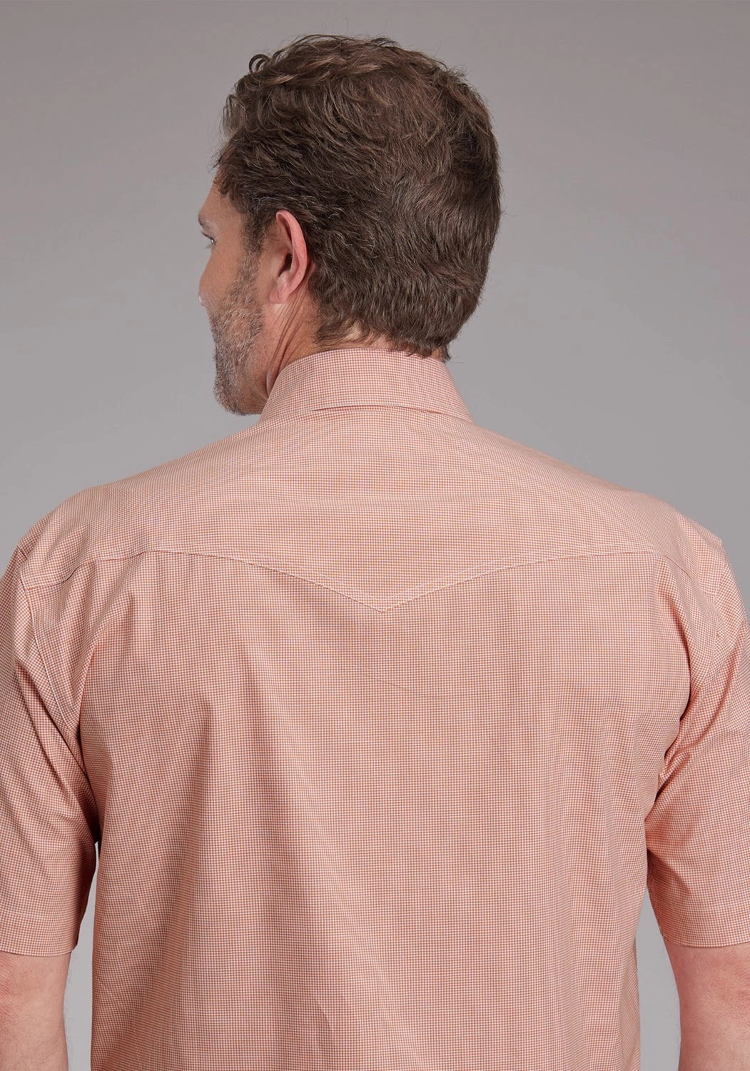 Roper Mens 2387 Stretch Minicheck Orange Cotton Blend S/S Shirt Smooth Seam Finish