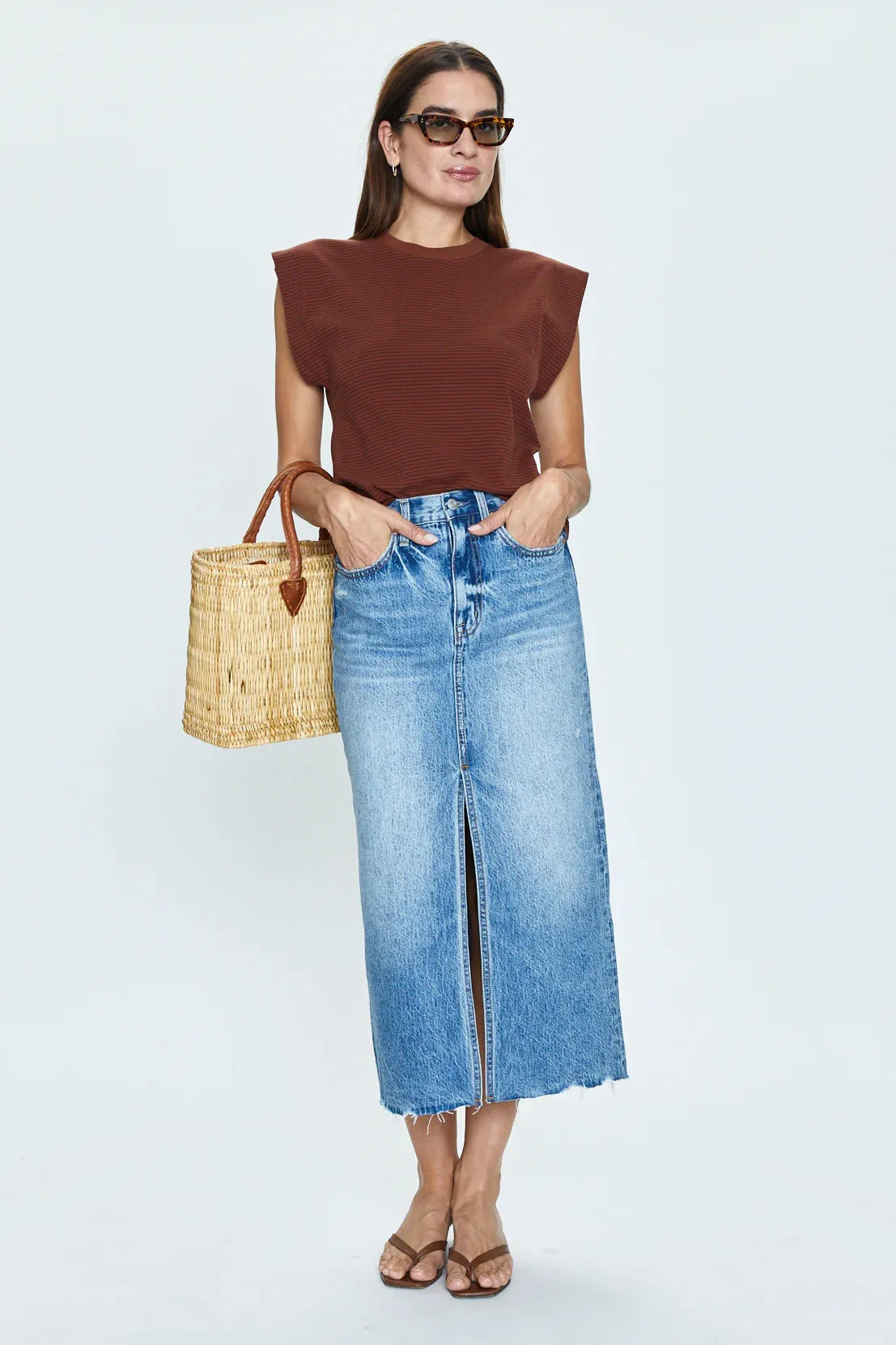 Casual Comfort Structured Hemline Pistola Alice Midi Denim Skirt - Portrait Vintage