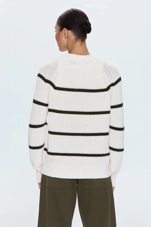 Double Needle Stitching Pistola Edie Raglan Sweater Olive Stripe