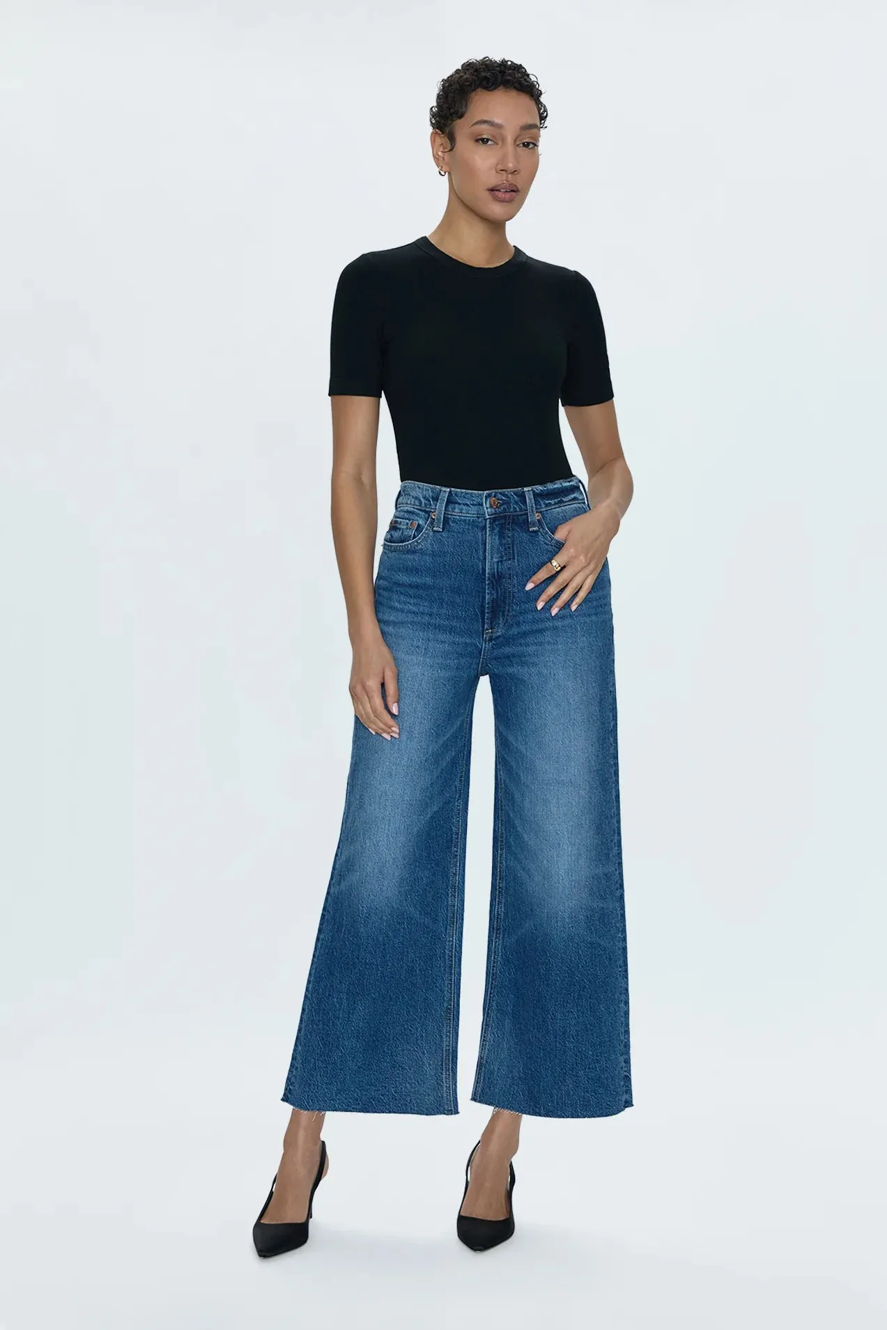 Pistola Lana High Rise Ultra Wide Leg Crop Jean - Palladium Smooth Breathable Universal Fit Sizing