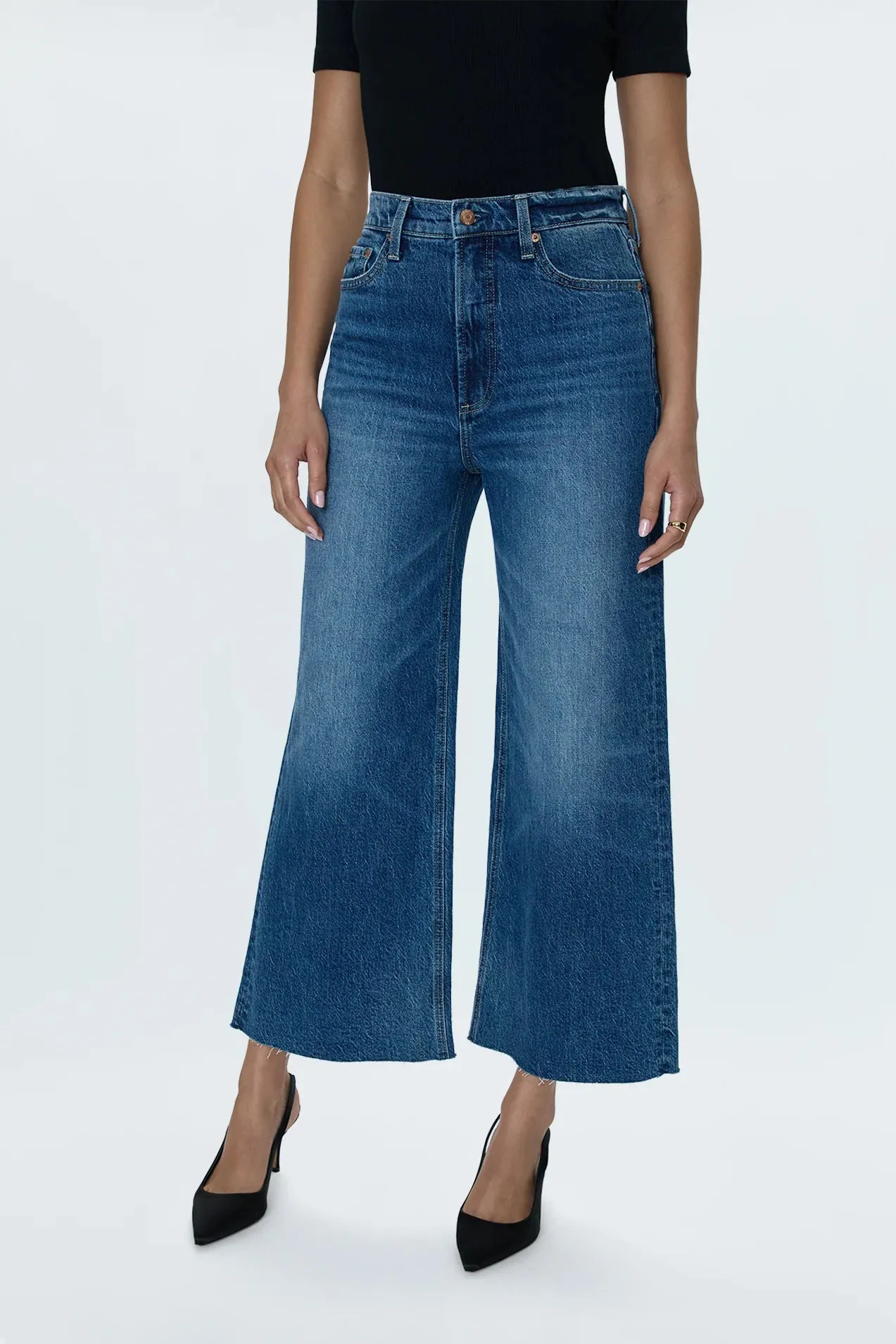 Straight Leg Design Pistola Lana High Rise Ultra Wide Leg Crop Jean - Palladium