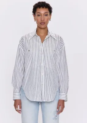 Pistola Samantha Oversized Button Up Shirt -Noir Le Blanc Stripe LowImpact Manufacturing DurableCollarStays