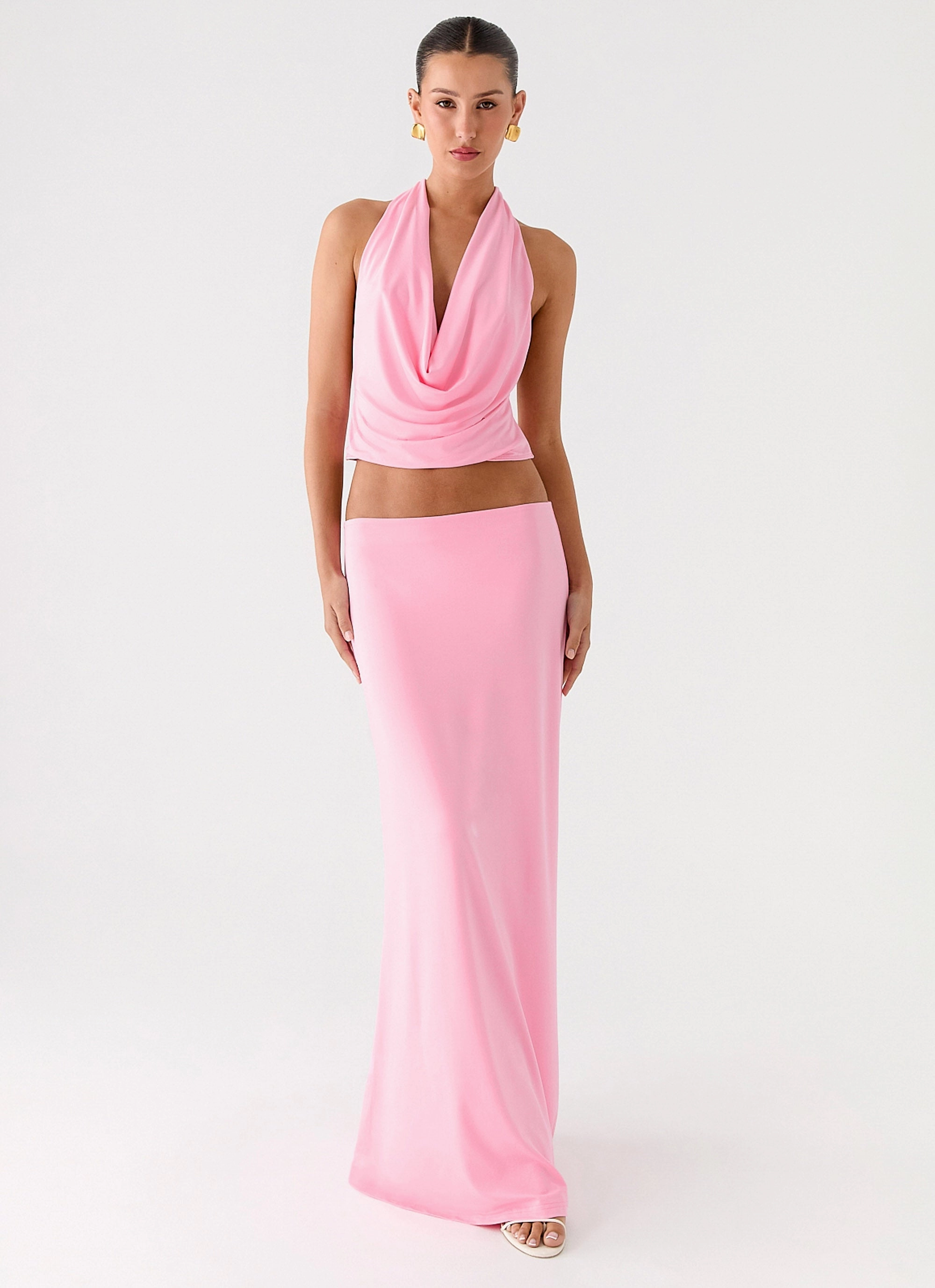 Layered Structure Smart Fit Ashi Maxi Skirt - Pink