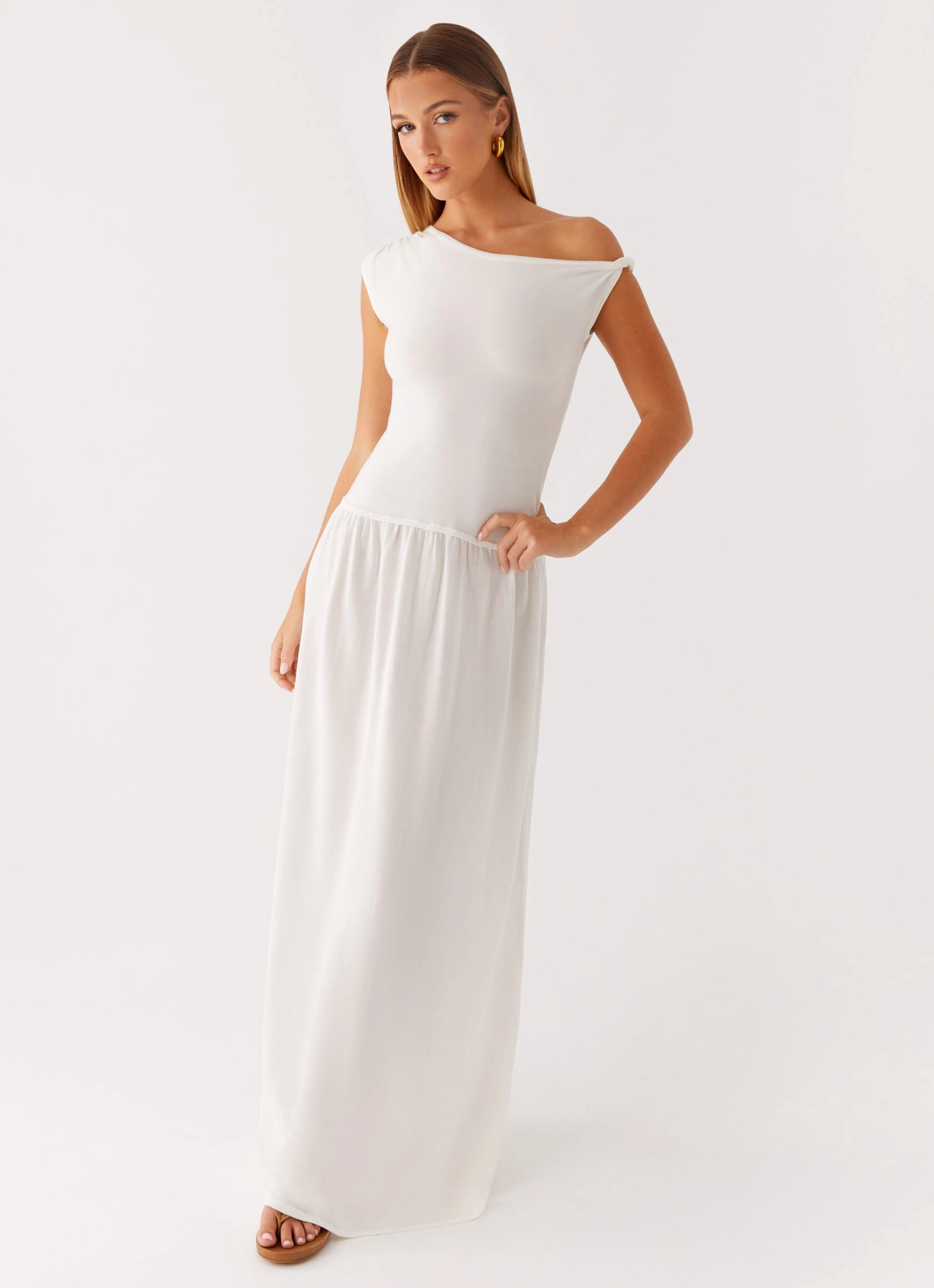 foldable Organic-Fabric Ardella One Shoulder Maxi Dress - Ivory