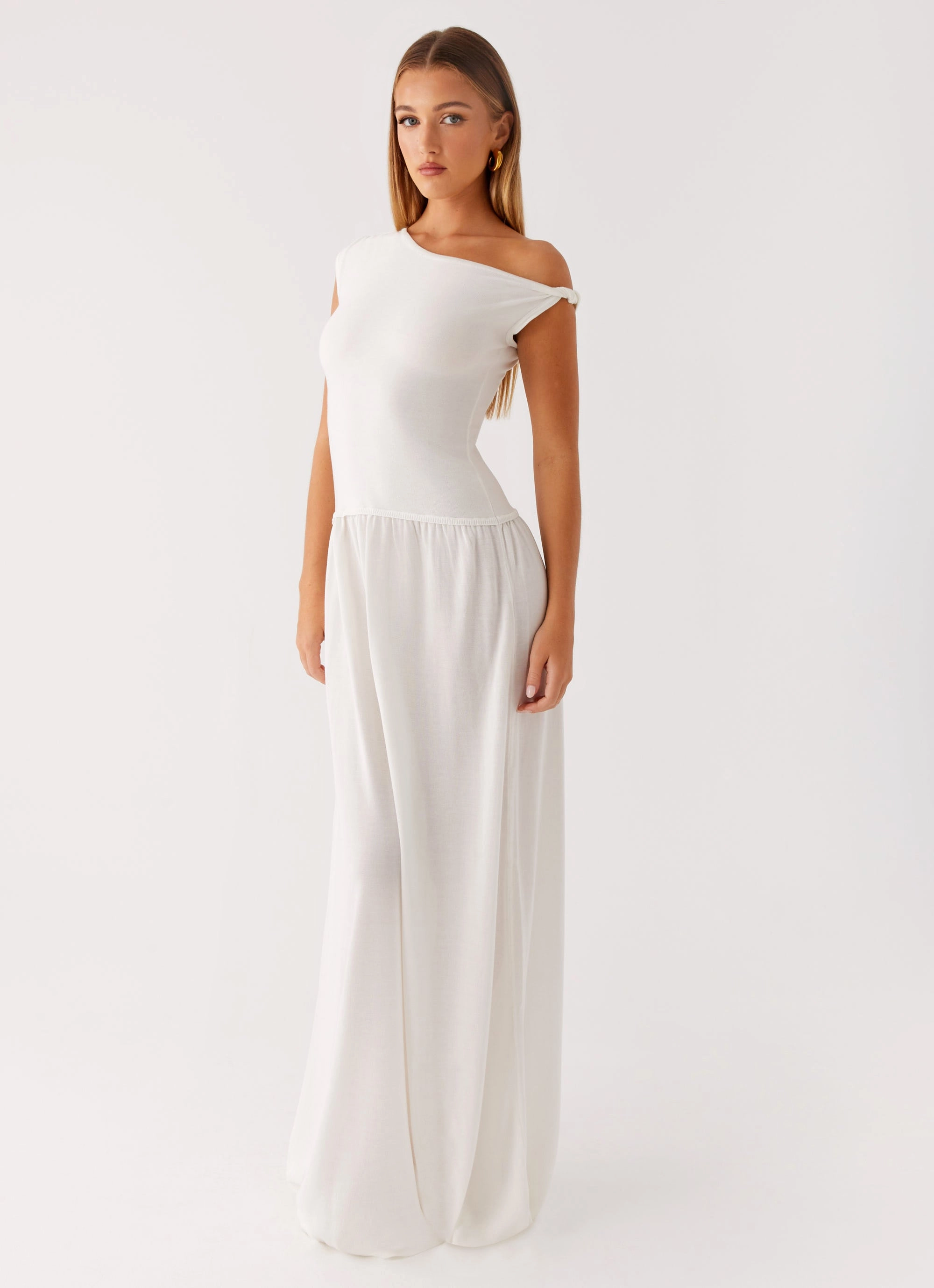 Gentle Flow Trend Texture Ardella One Shoulder Maxi Dress - Ivory