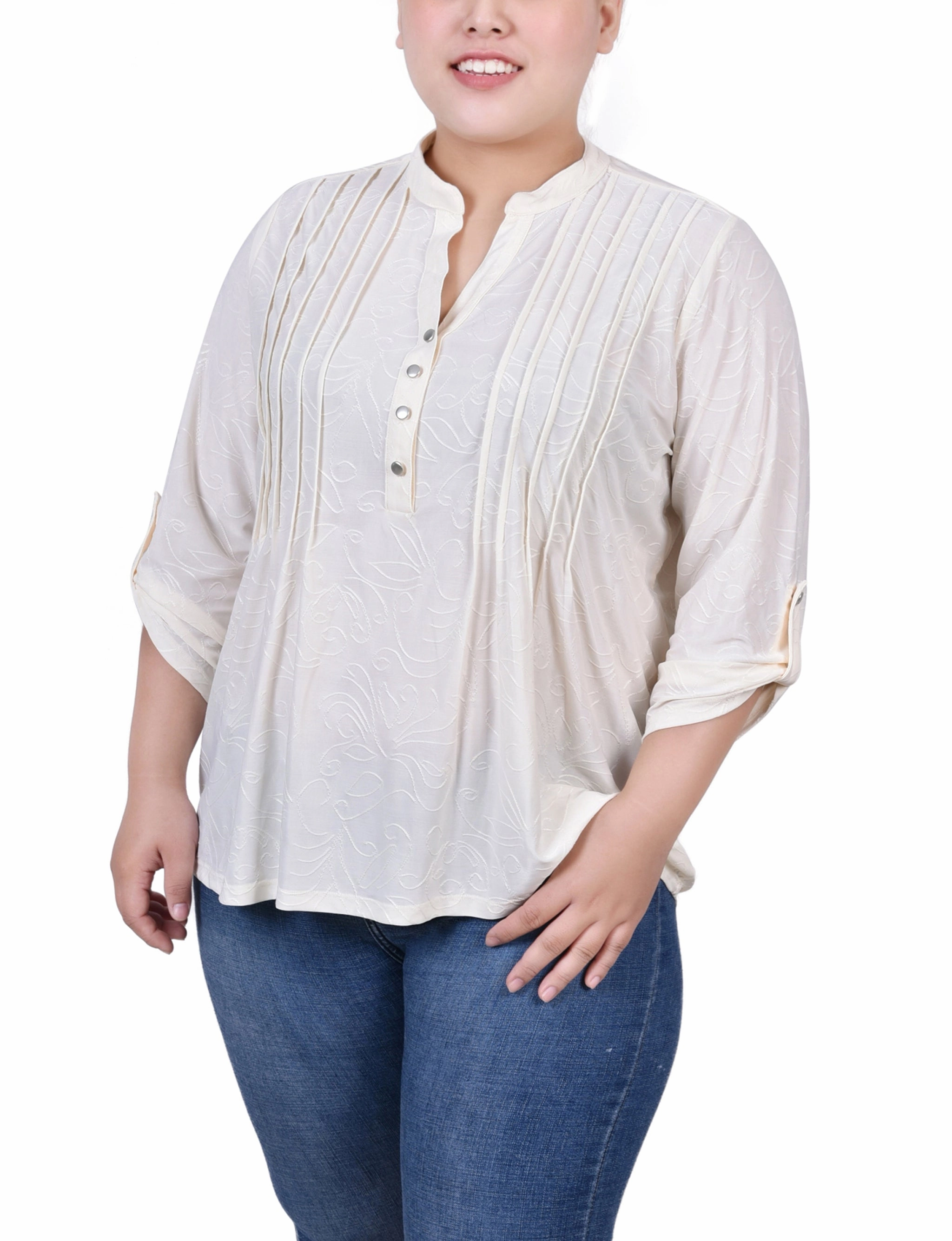 BlendMaterials Plus Size 3/4 Roll Tab Pullover Top