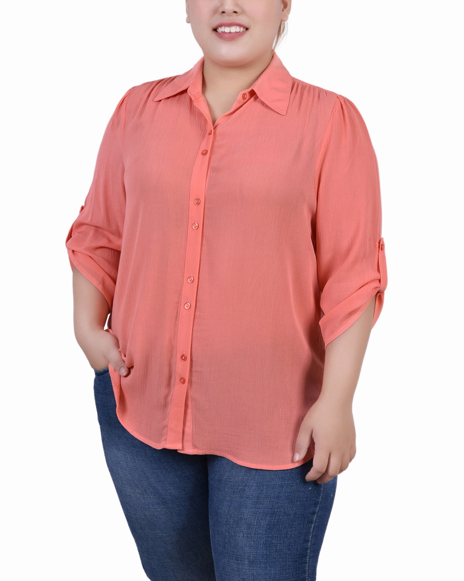 AthleisureCompatible Plus Size 3/4 Sleeve Crepon Blouse