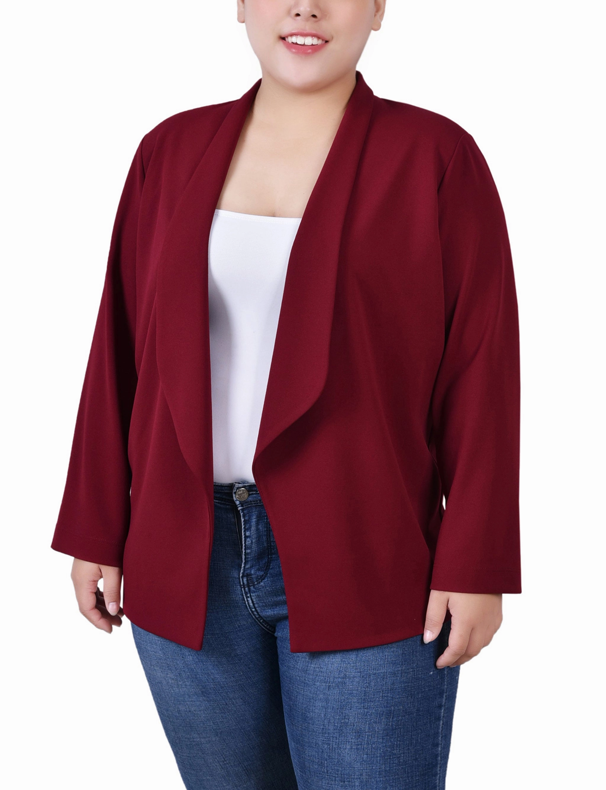 Fade Resistant Treatment LightweightConstruction Plus Size 3/4 Sleeve Ponte Jacket