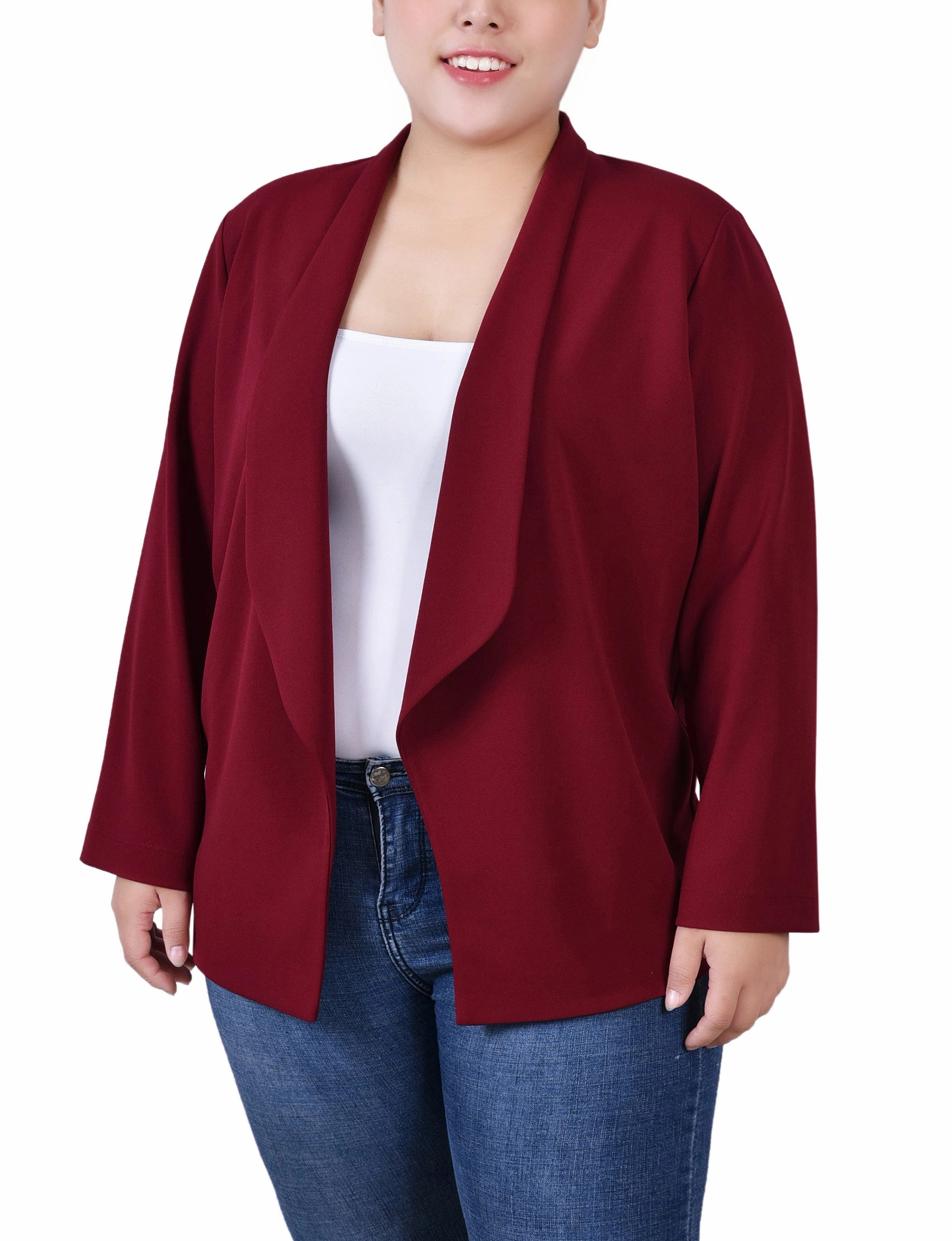 Convertible Design Layered Hem Detailing Plus Size 3/4 Sleeve Ponte Jacket