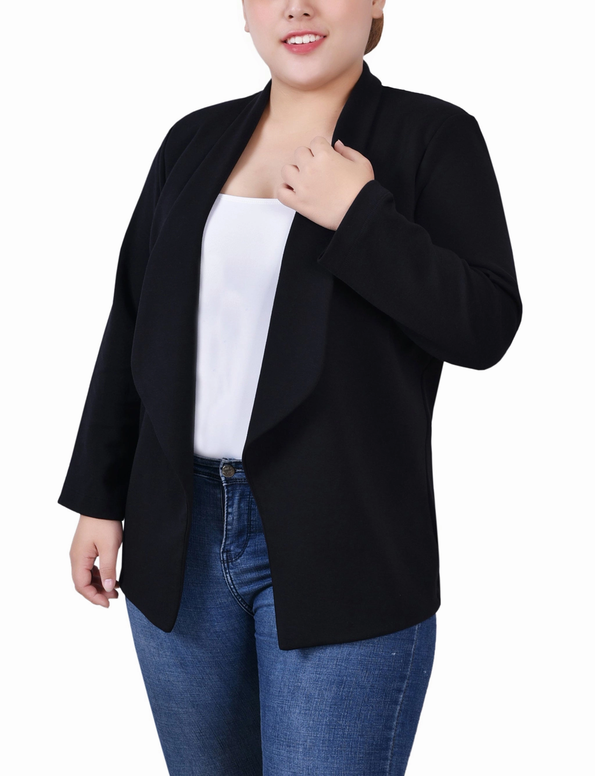 MicrofiberTech StretchComfort Plus Size 3/4 Sleeve Ponte Jacket