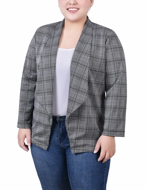 Plus Size 3/4 Sleeve Ponte Jacket YarnBlend NonRestrictiveCollar