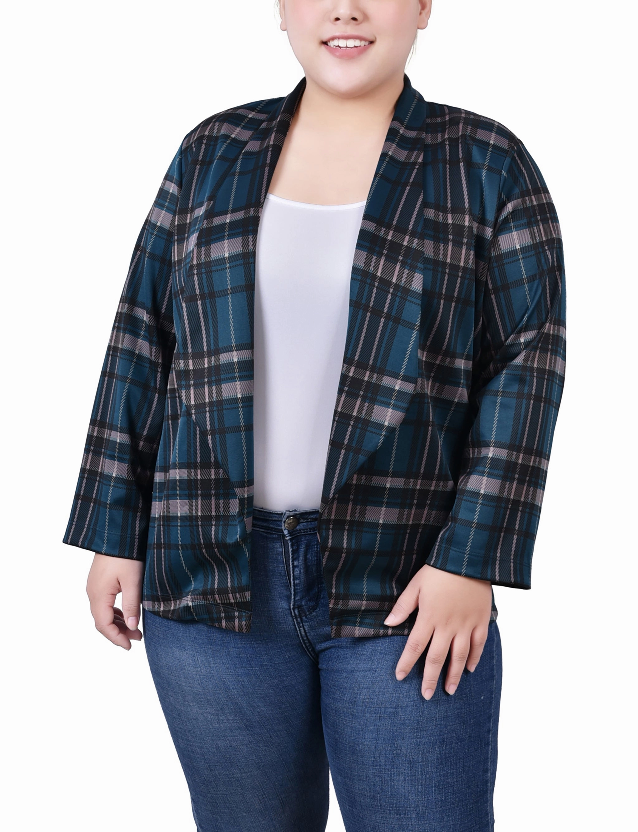 SnagFreeKnit FlexibleElasticatedEdging Plus Size 3/4 Sleeve Ponte Jacket