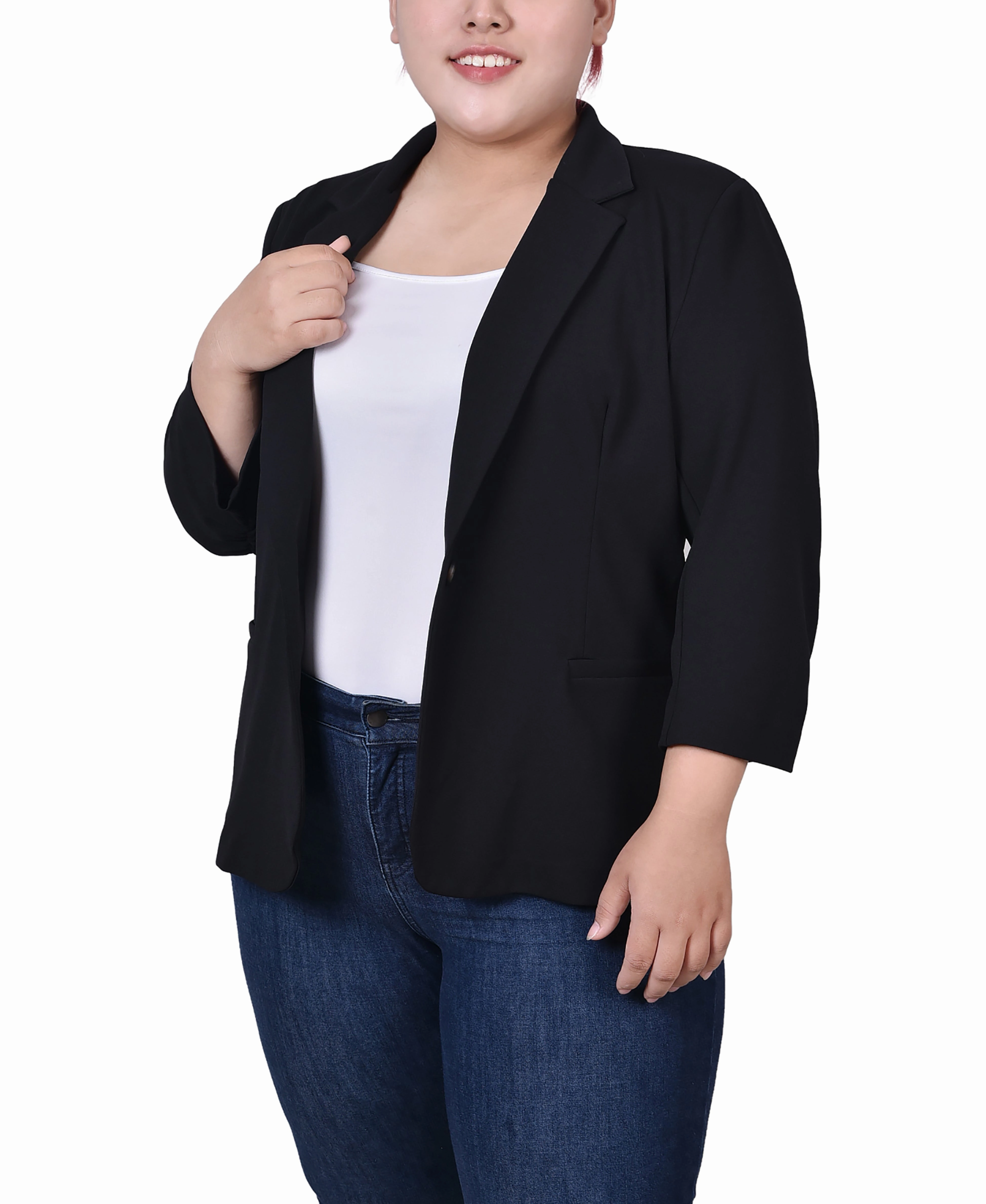 Plus Size 3/4 Sleeve Scuba Crepe Jacket Ventilated Panel Design