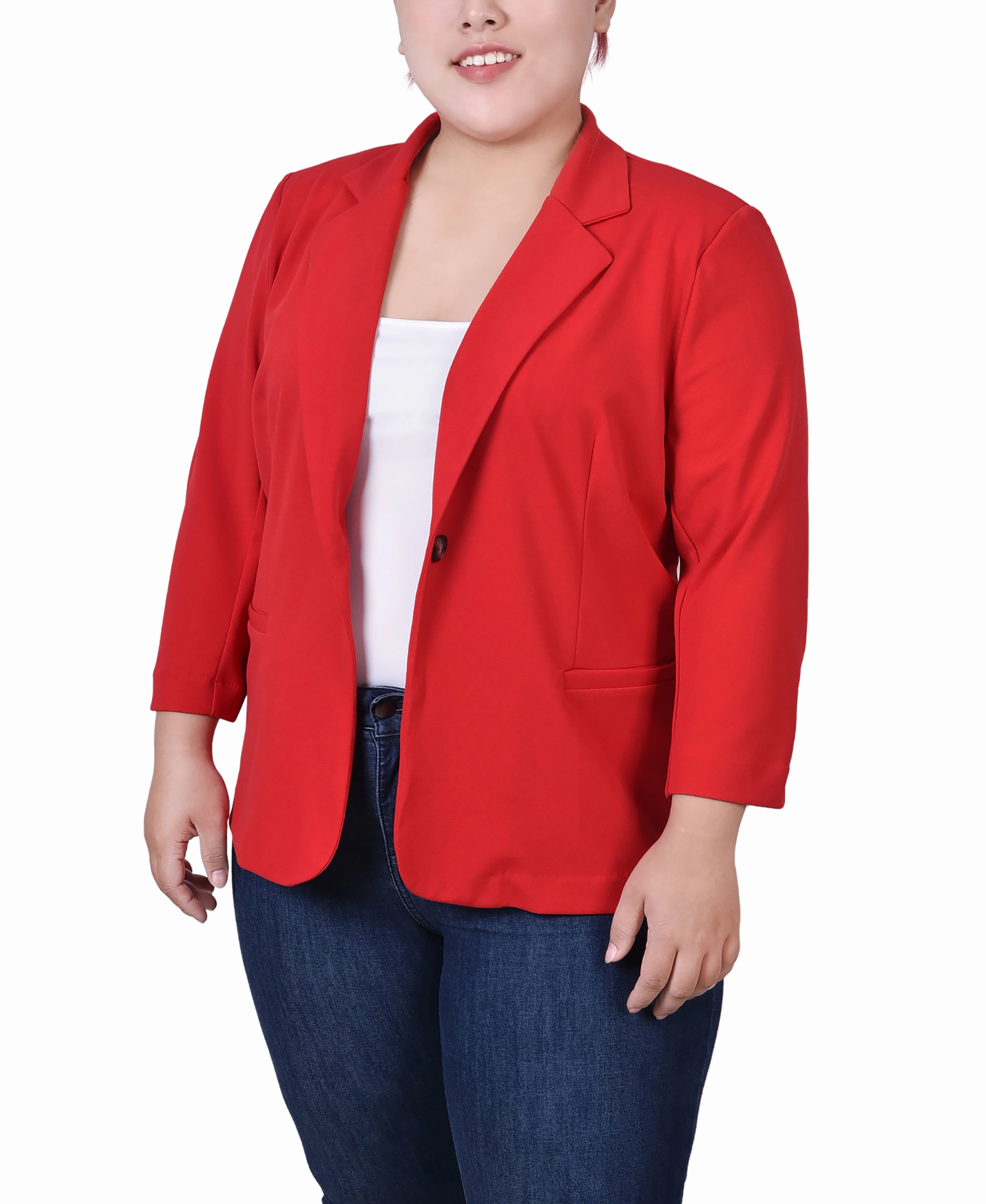 Plus Size 3/4 Sleeve Scuba Crepe Jacket WrinkleFree Fabric