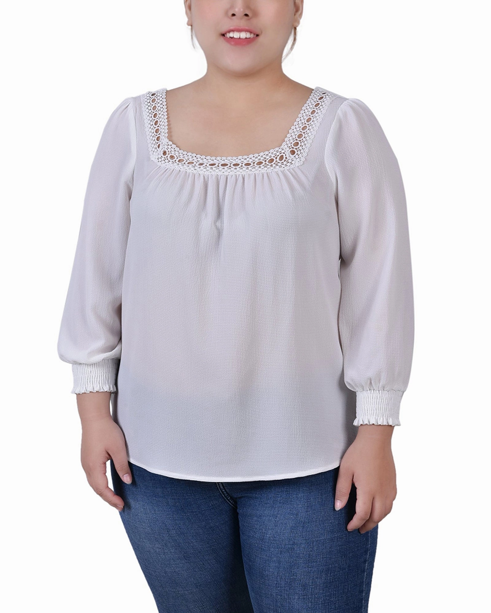 Hypoallergenic Inner Layer FadeResistant Finish Plus Size 3/4 Sleeve Square Neck Blouse