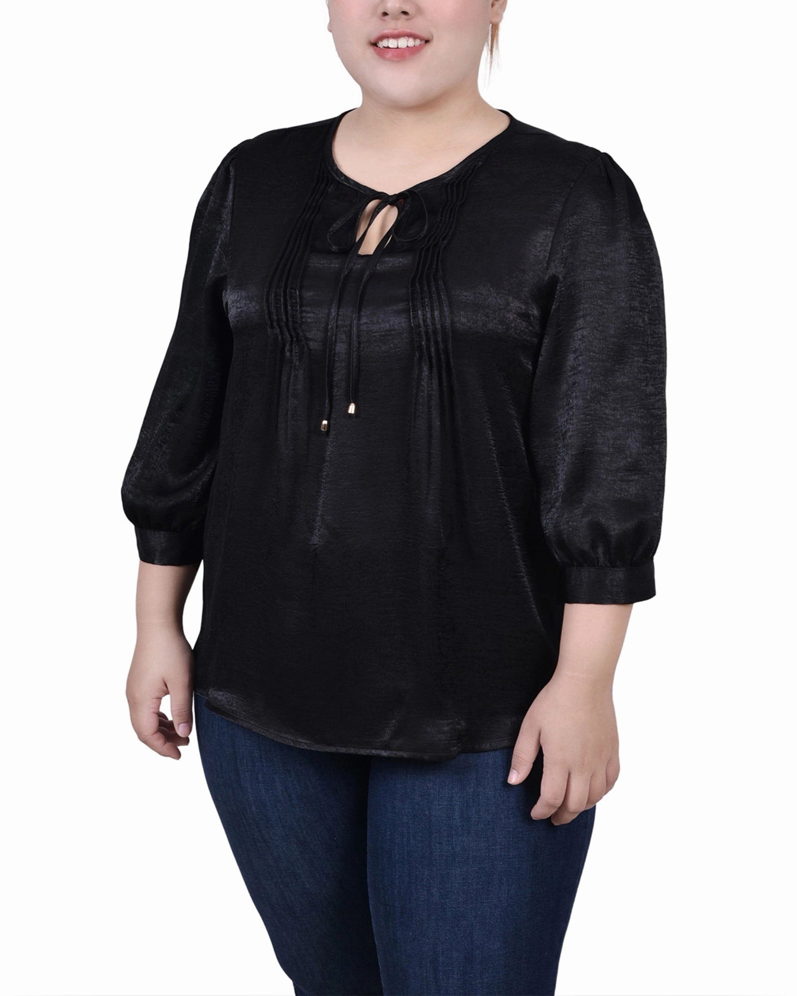 Sustainable Production Methods Thermal Regulation Fabric Plus Size Elbow Sleeve Satin Blouse