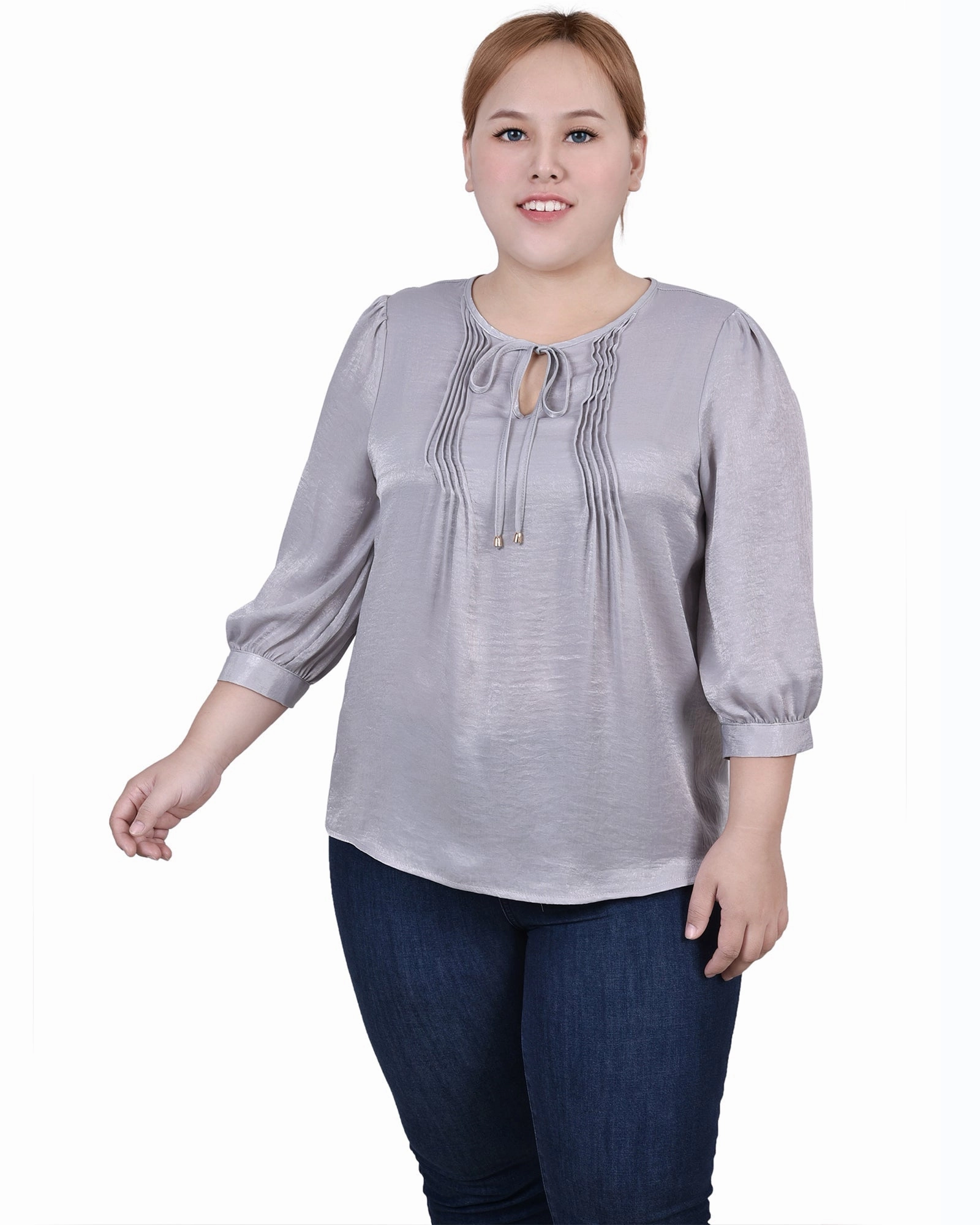 Plus Size Elbow Sleeve Satin Blouse EcoFriendly Material