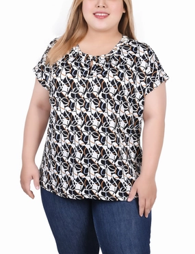 Lightweight Layering Option Plus Size Extended Sleeve Top With Grommets