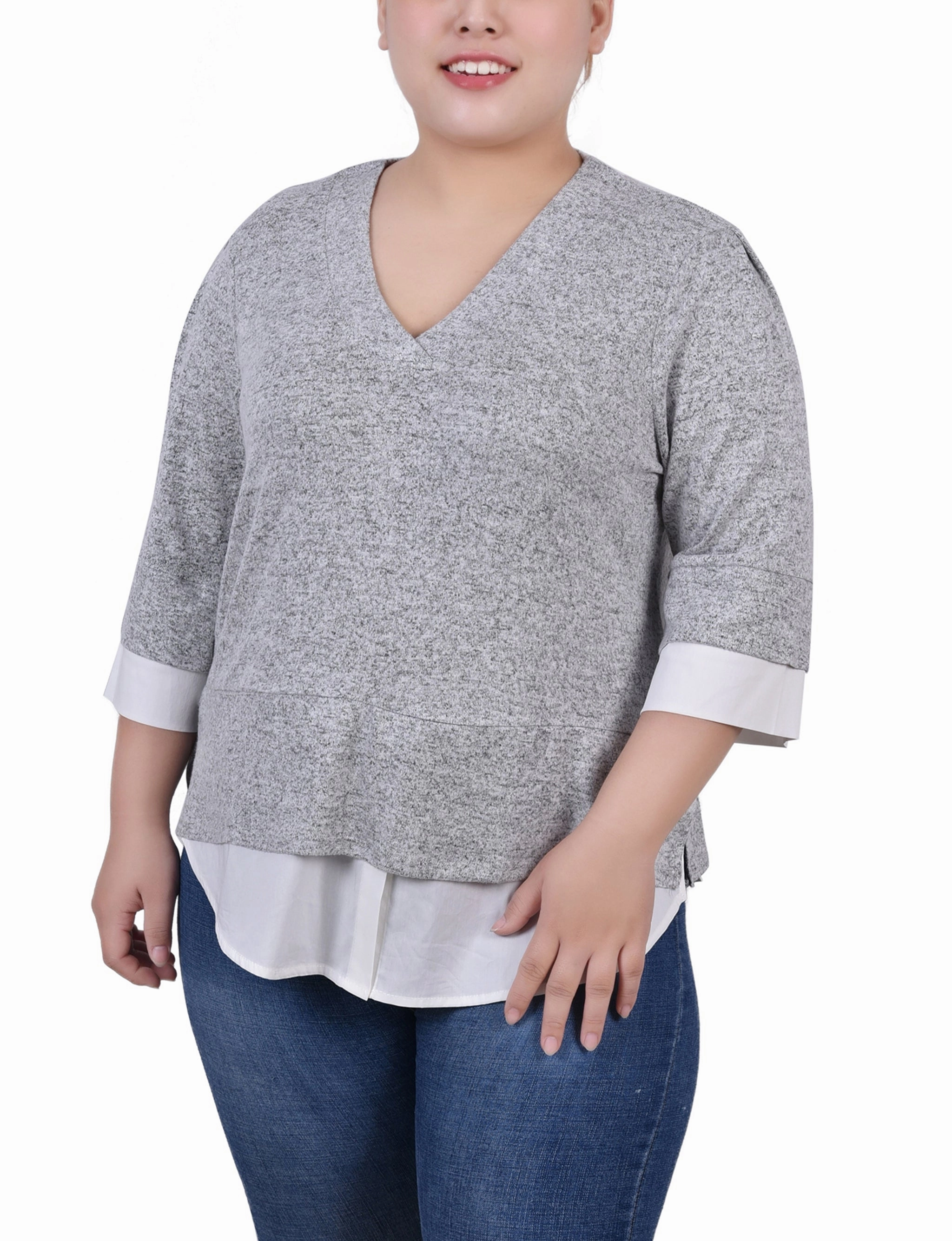 Seamless construction Layered Ply Construction Plus Size Long Sleeve 2-In 1 Top