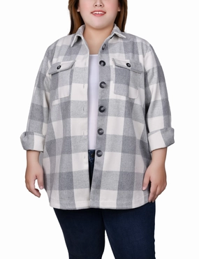 Plus Size Long Sleeve Calf-Length Twill Shirtjacket MinimalistStyle