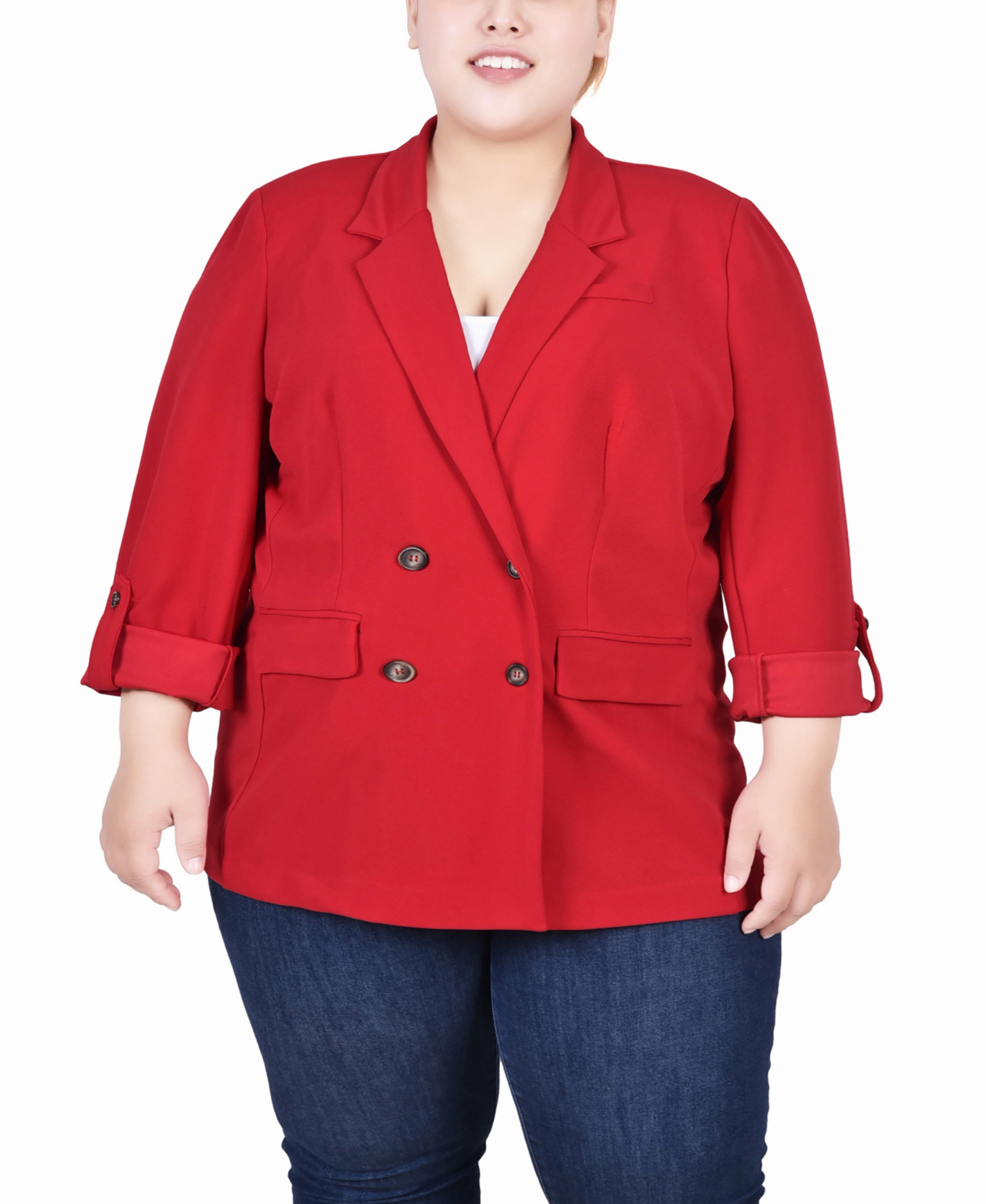 Plus Size Long Sleeve Double Breasted Crepe Jacket Anti Pilling Moisture Control Lining