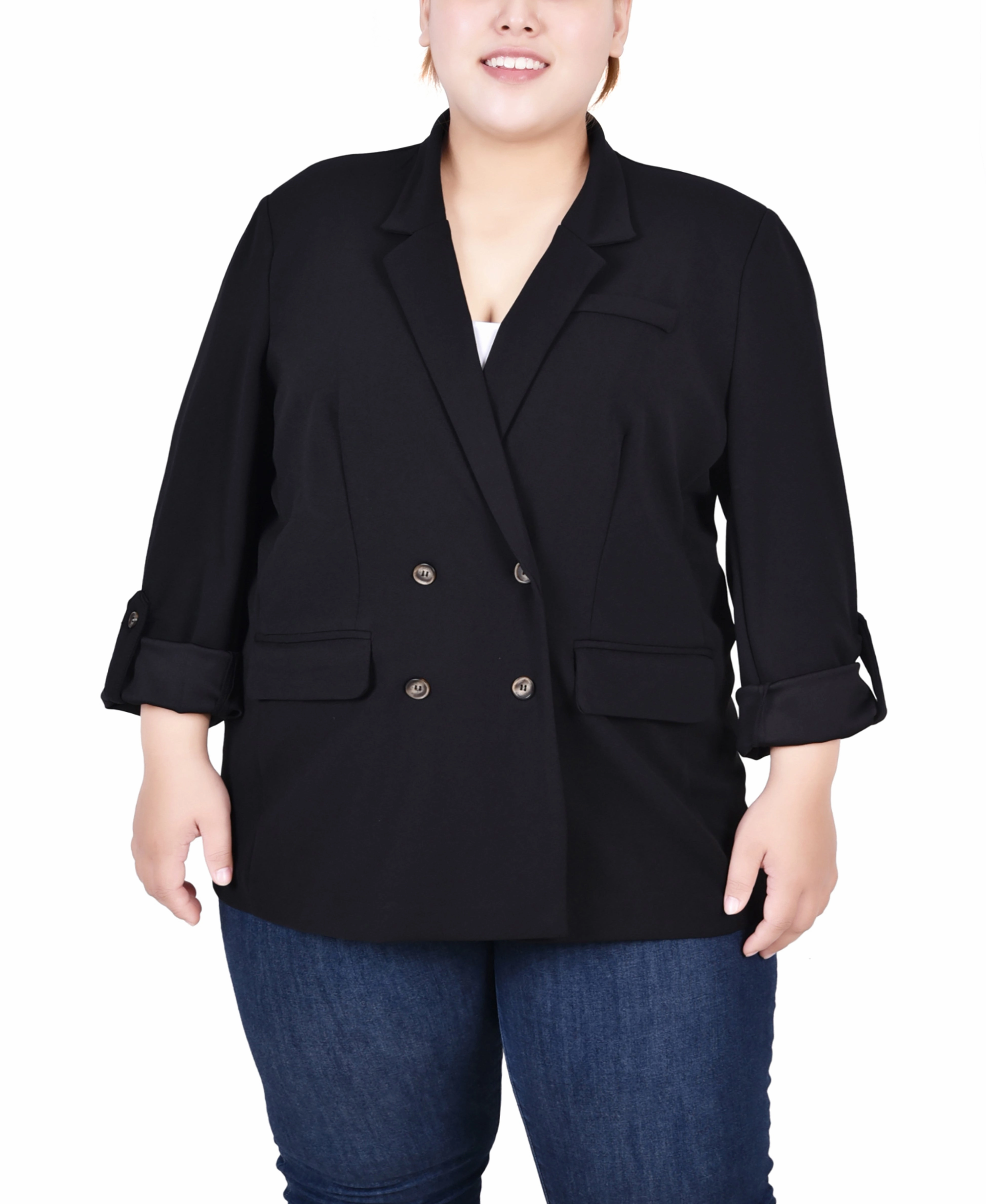 Plus Size Long Sleeve Double Breasted Crepe Jacket DoubleLayeredFabric Thermal Insulation