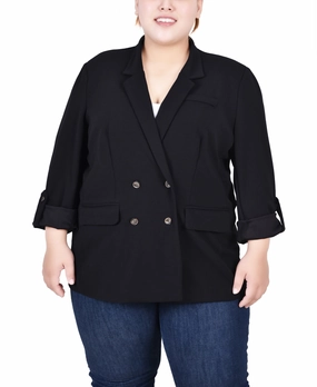 Plus Size Long Sleeve Double Breasted Crepe Jacket DoubleLayeredFabric Thermal Insulation
