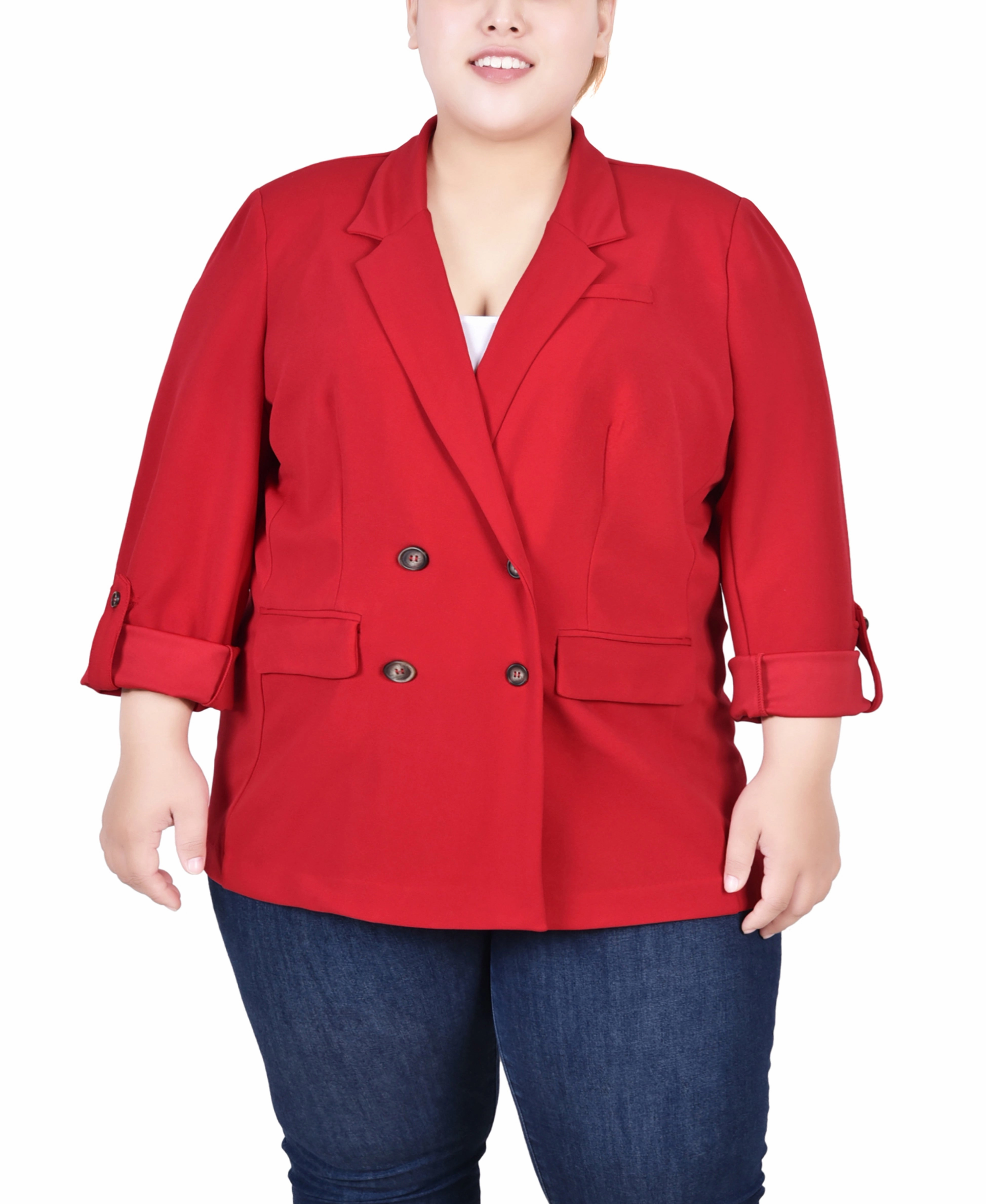 Plus Size Long Sleeve Double Breasted Crepe Jacket High Thread Count Cotton