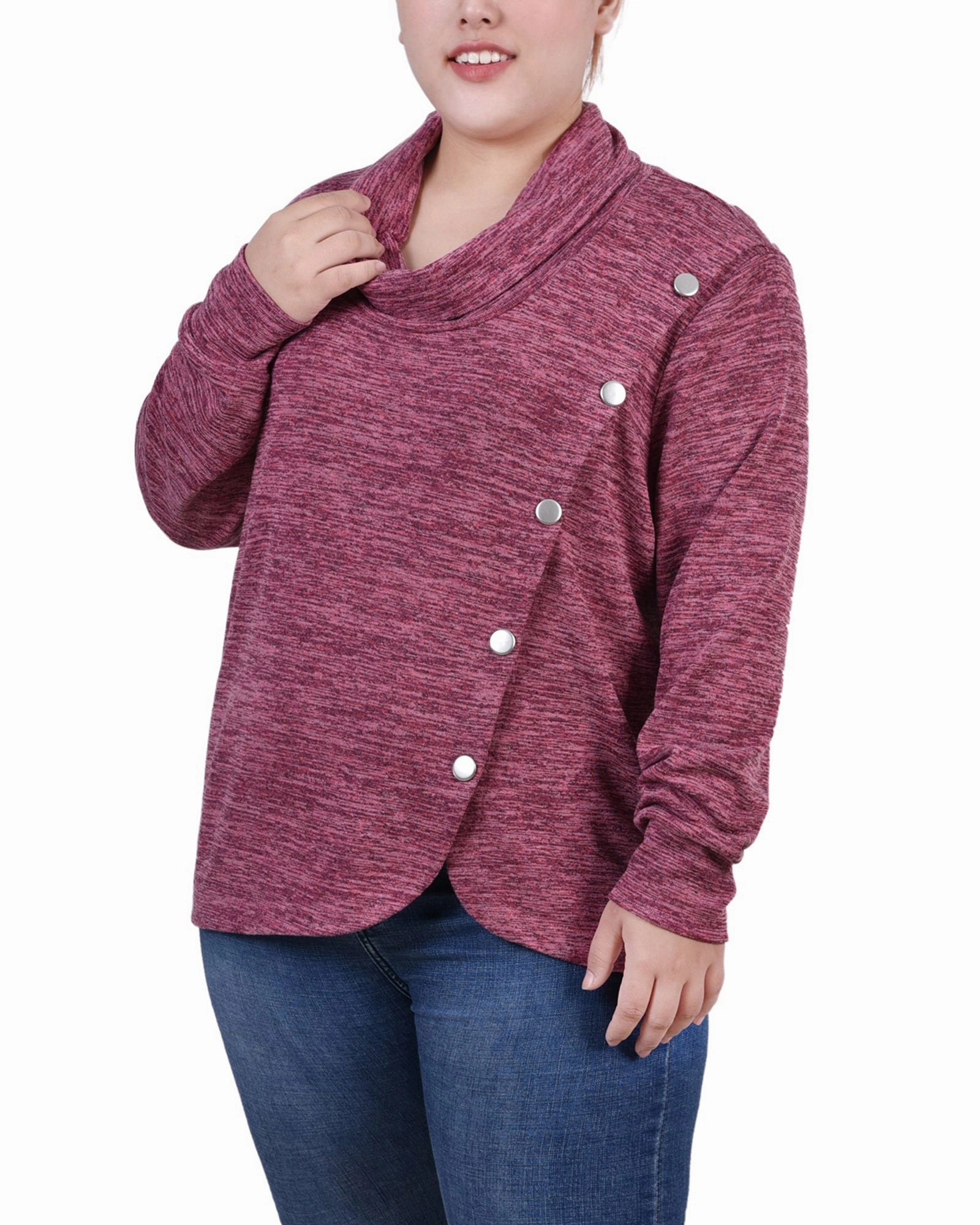 CrewNeck AntiStaticTreatment Plus Size Long Sleeve Overlapping Cowl Neck Top
