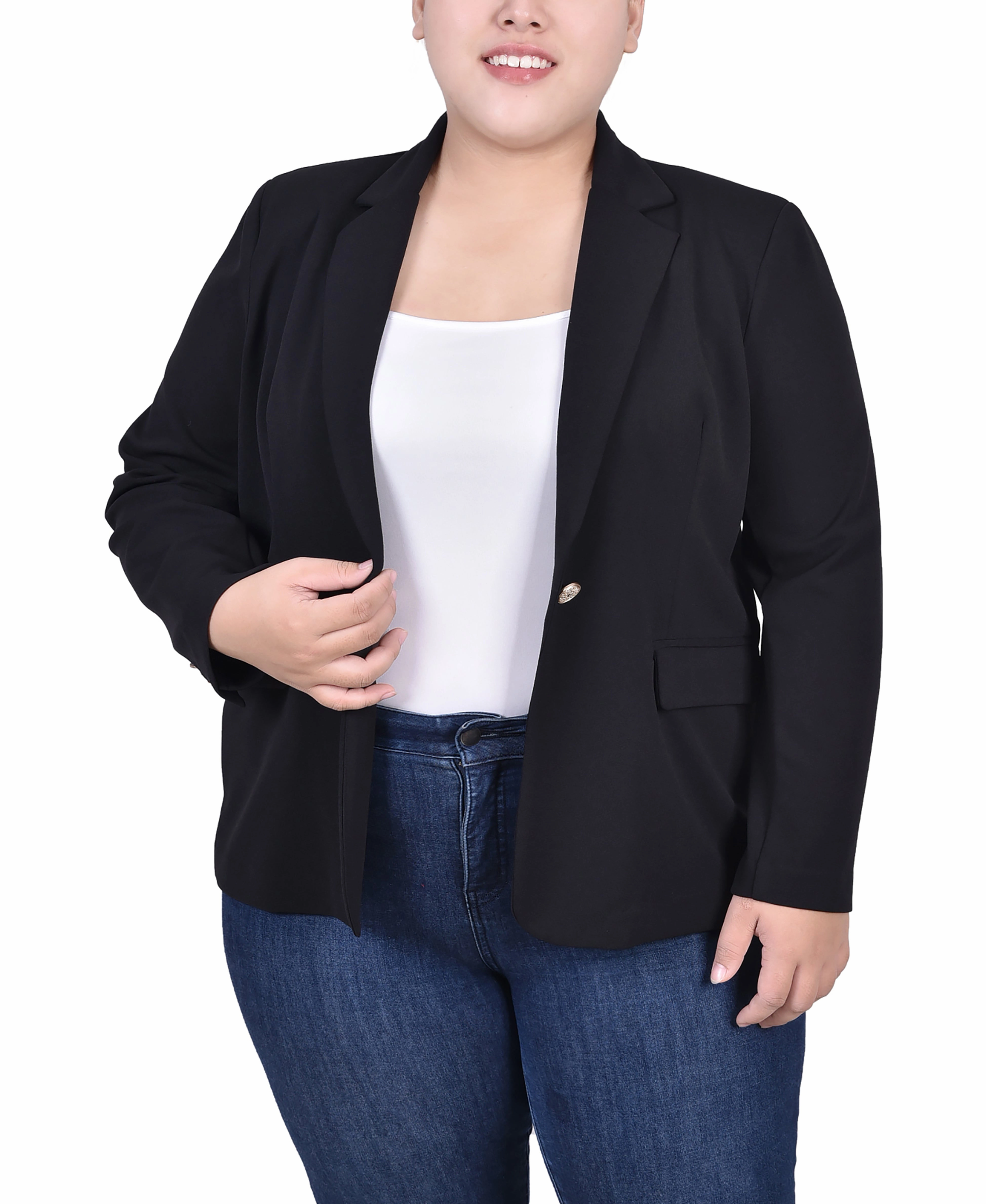 Plus Size Long Sleeve Scuba Crepe Jacket RelaxedFit Formal Blouse