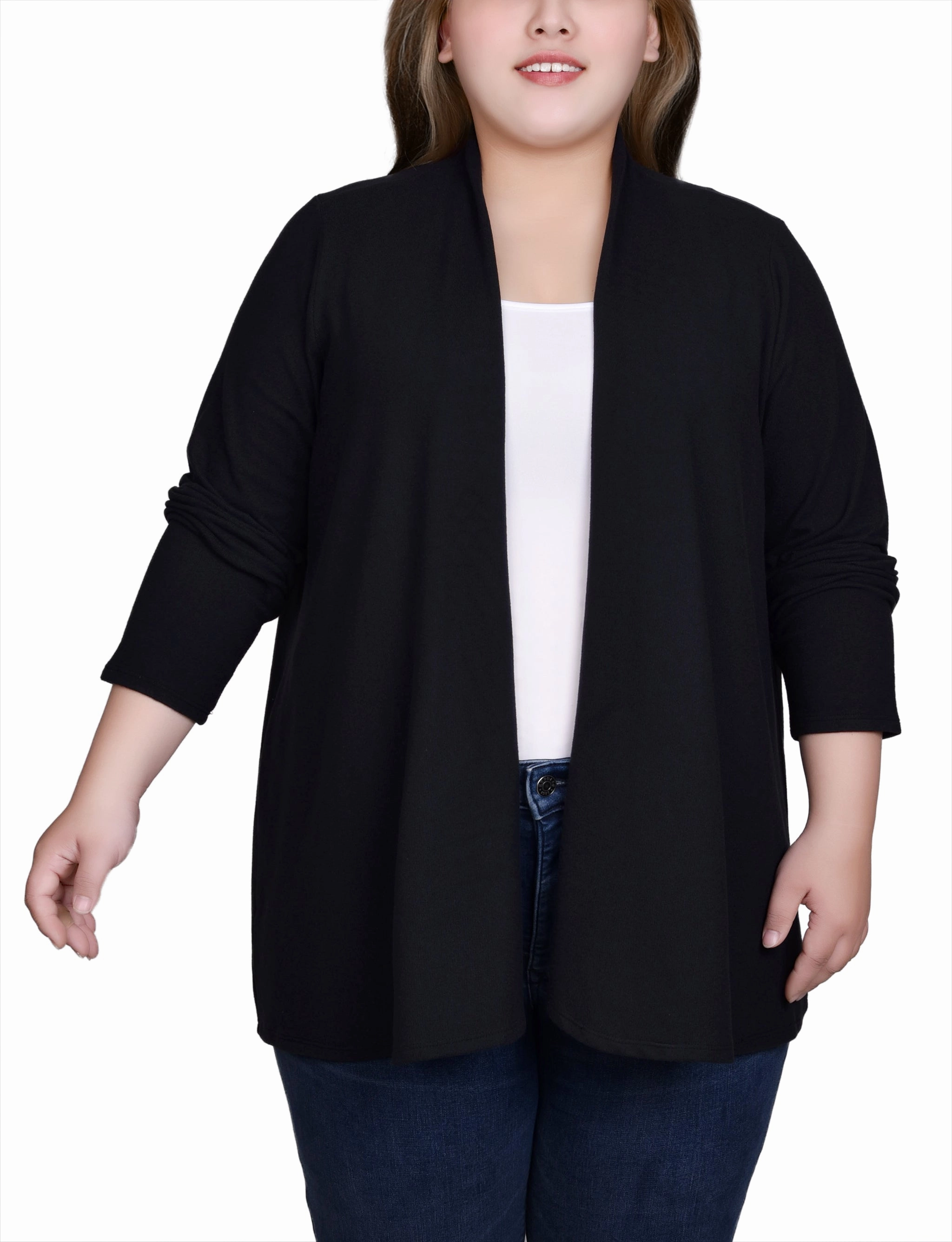 Plus Size Long Sleeve Swing Cardigan Reflective Safety Trim