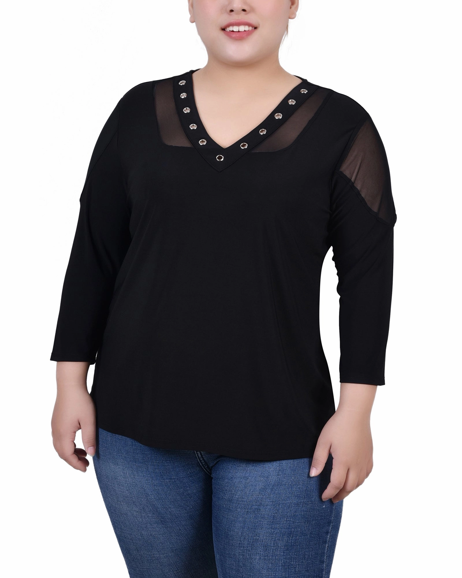 Plus Size Long Sleeve Top With Mesh Insets Warm Hoodie LightReflectiveTrim