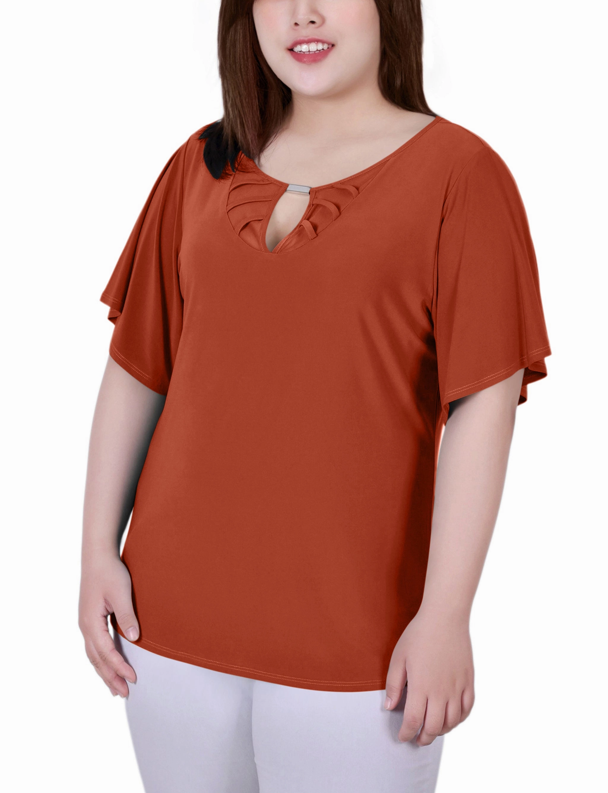 EcoFriendlyBlend Plus Size Mesh Flutter Sleeve Knit Top