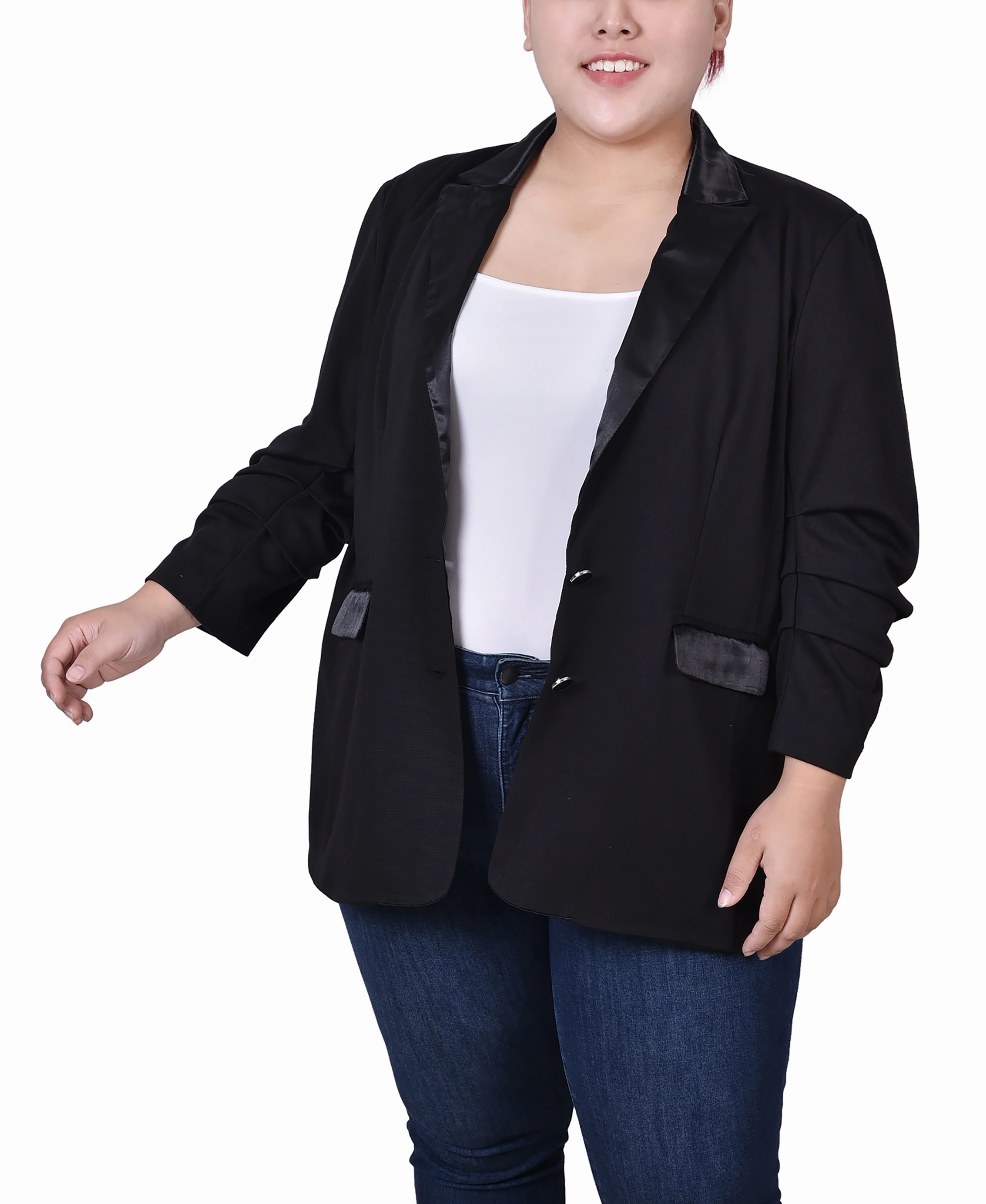 Garment Washed Softness Plus Size Satin Lapel Scuba Crepe Jacket