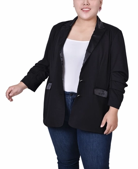 Garment Washed Softness Plus Size Satin Lapel Scuba Crepe Jacket