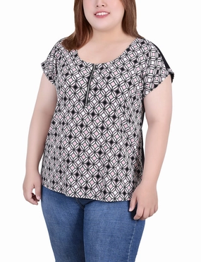 Plus Size Short Sleeve 1/2 Zip Knit Top WrinkleResistantFinish