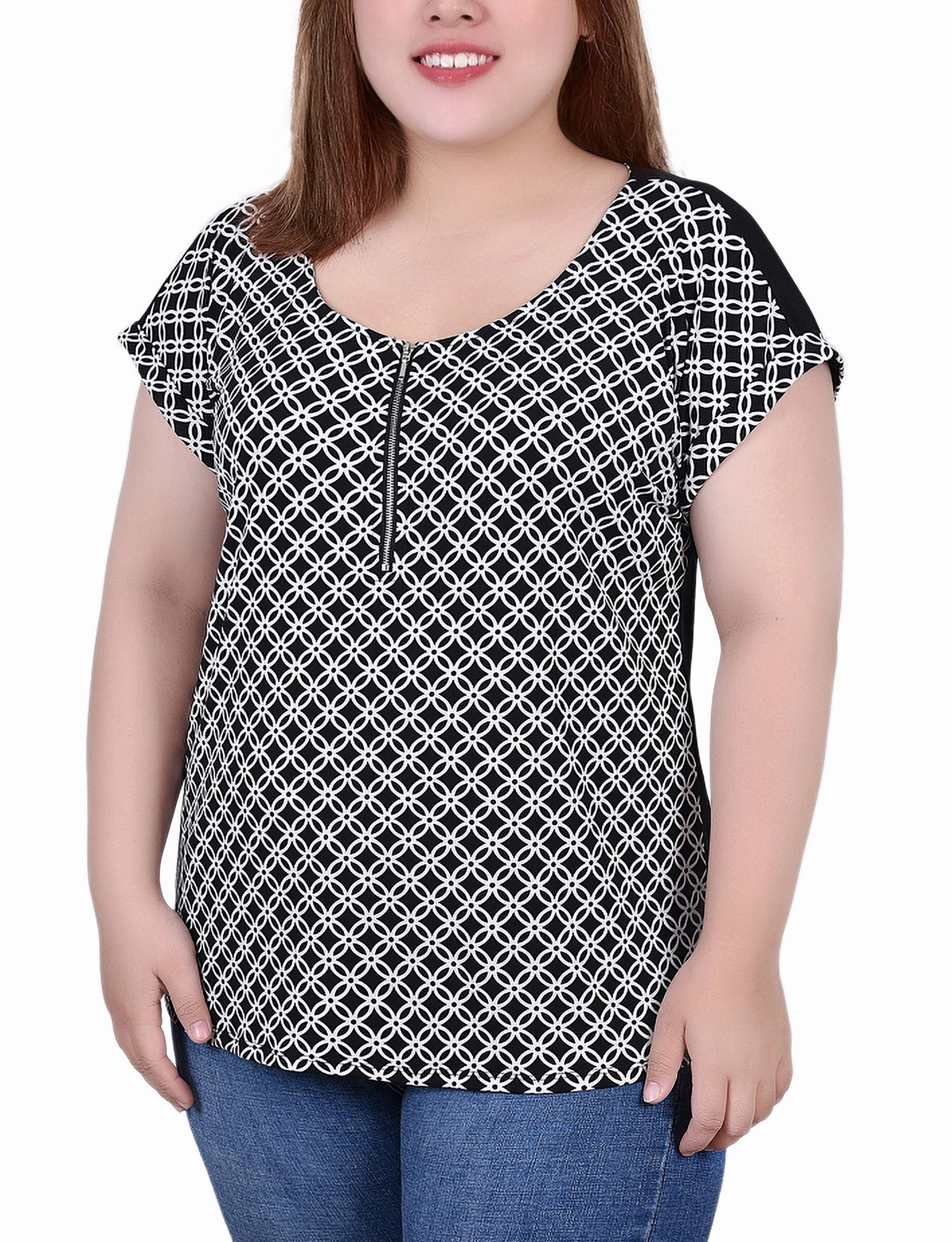Plus Size Short Sleeve 1/2 Zip Knit Top NonRestrictiveSilhouette