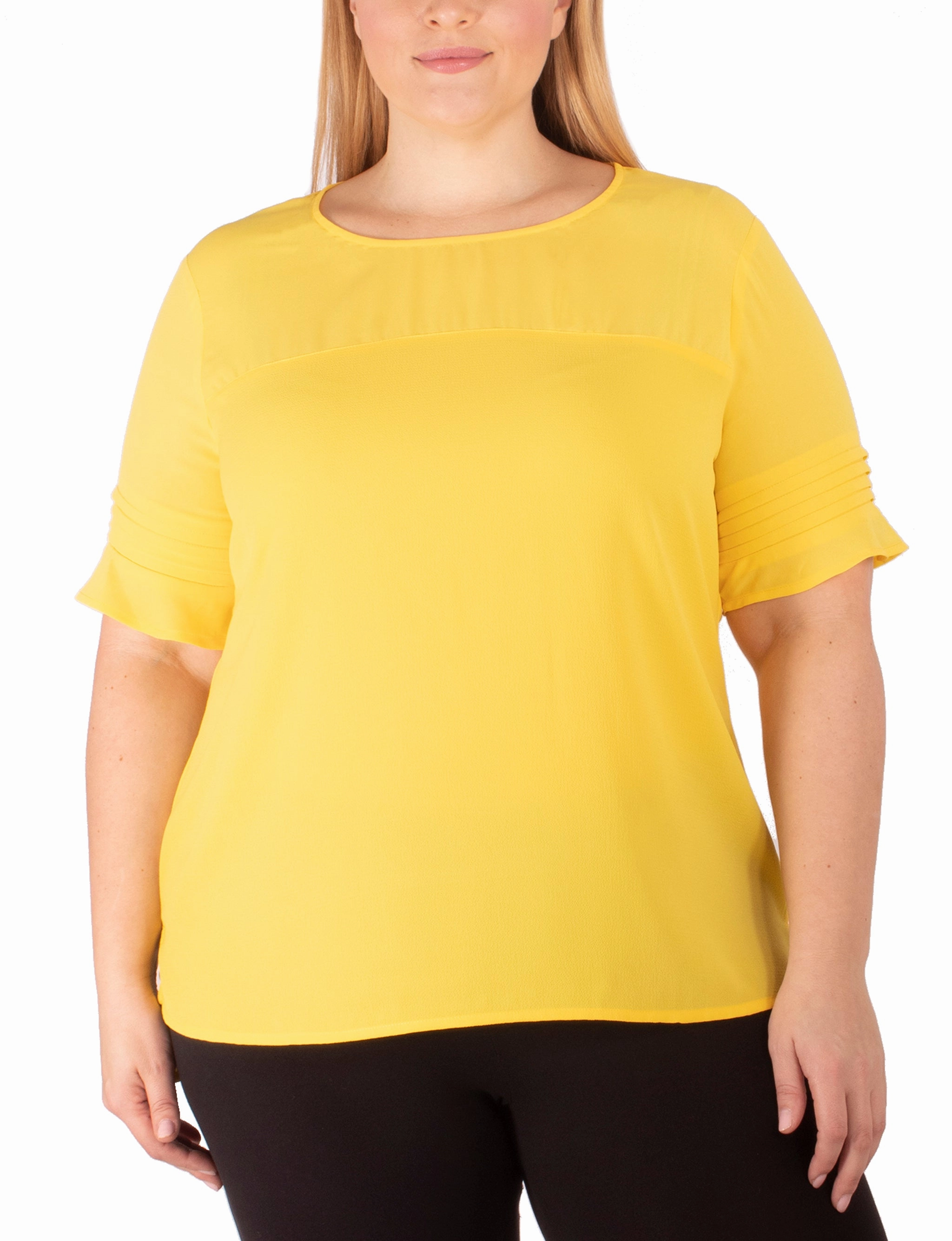 Plus Size Short Sleeve Dobby And Crepe Blouse AntiFade Treatment