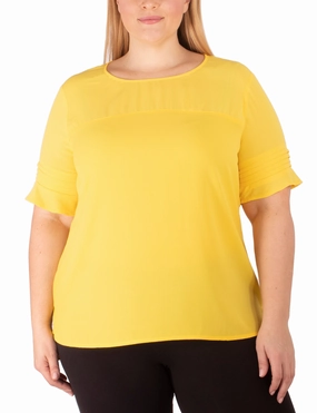 Plus Size Short Sleeve Dobby And Crepe Blouse Casual Pullover