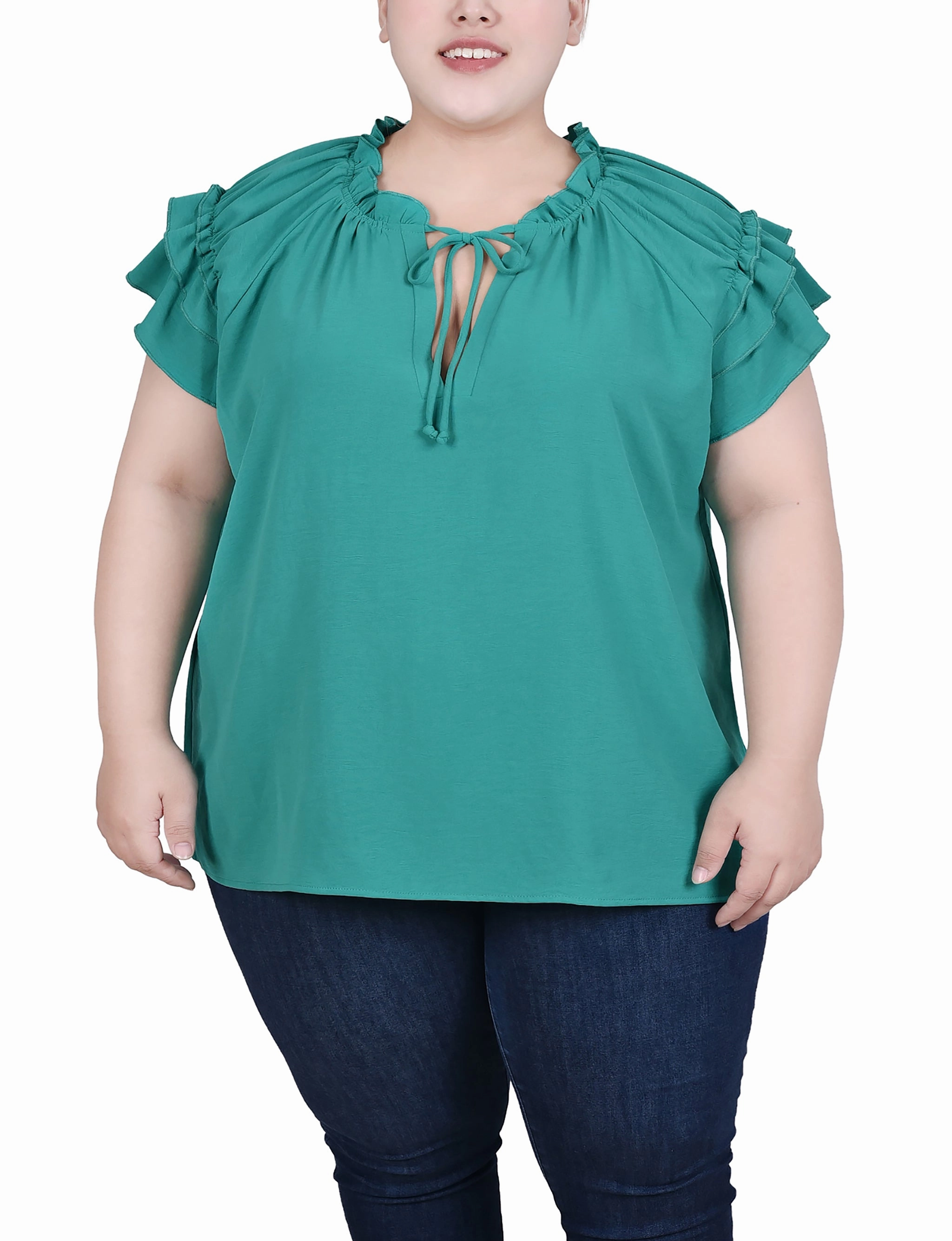 FeatherlightConstruction Plus Size Short Sleeve Ruffled Blouse