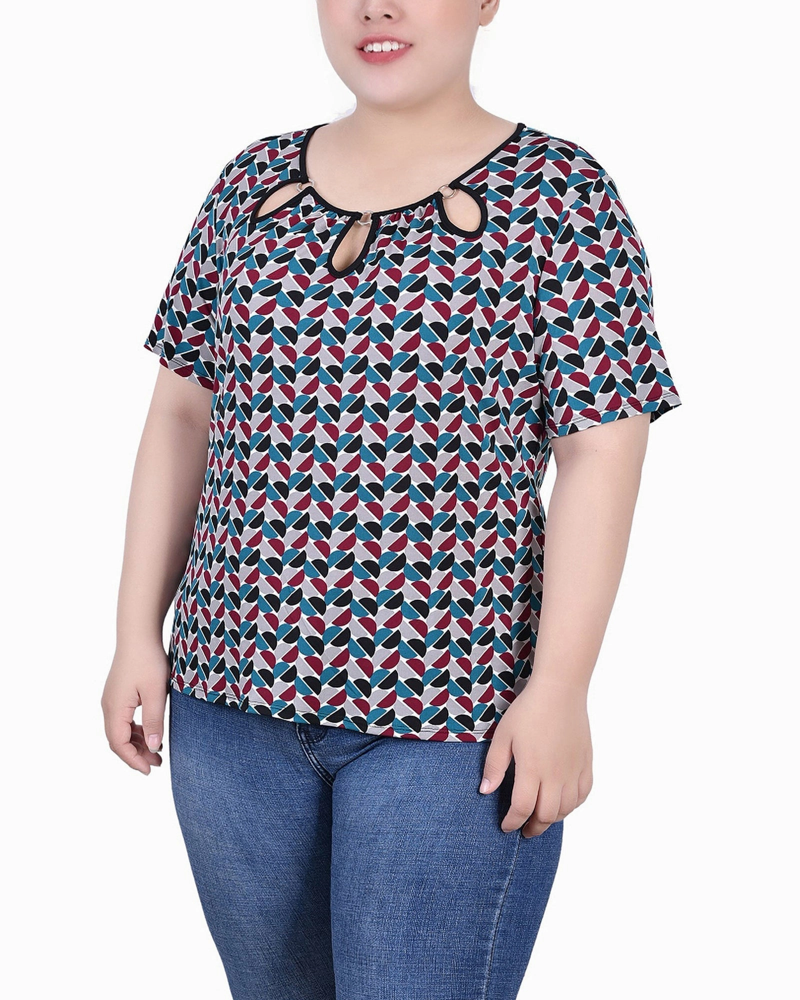 Plus Size Short Sleeve Top With Ring Details summer top Neutral Tone Palette
