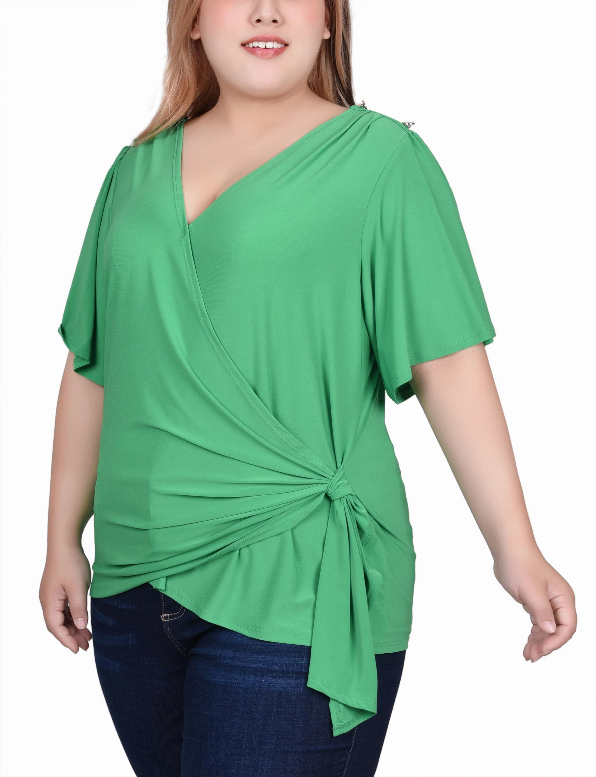 Soft Pullover Plus Size Short Sleeve Wrap Top