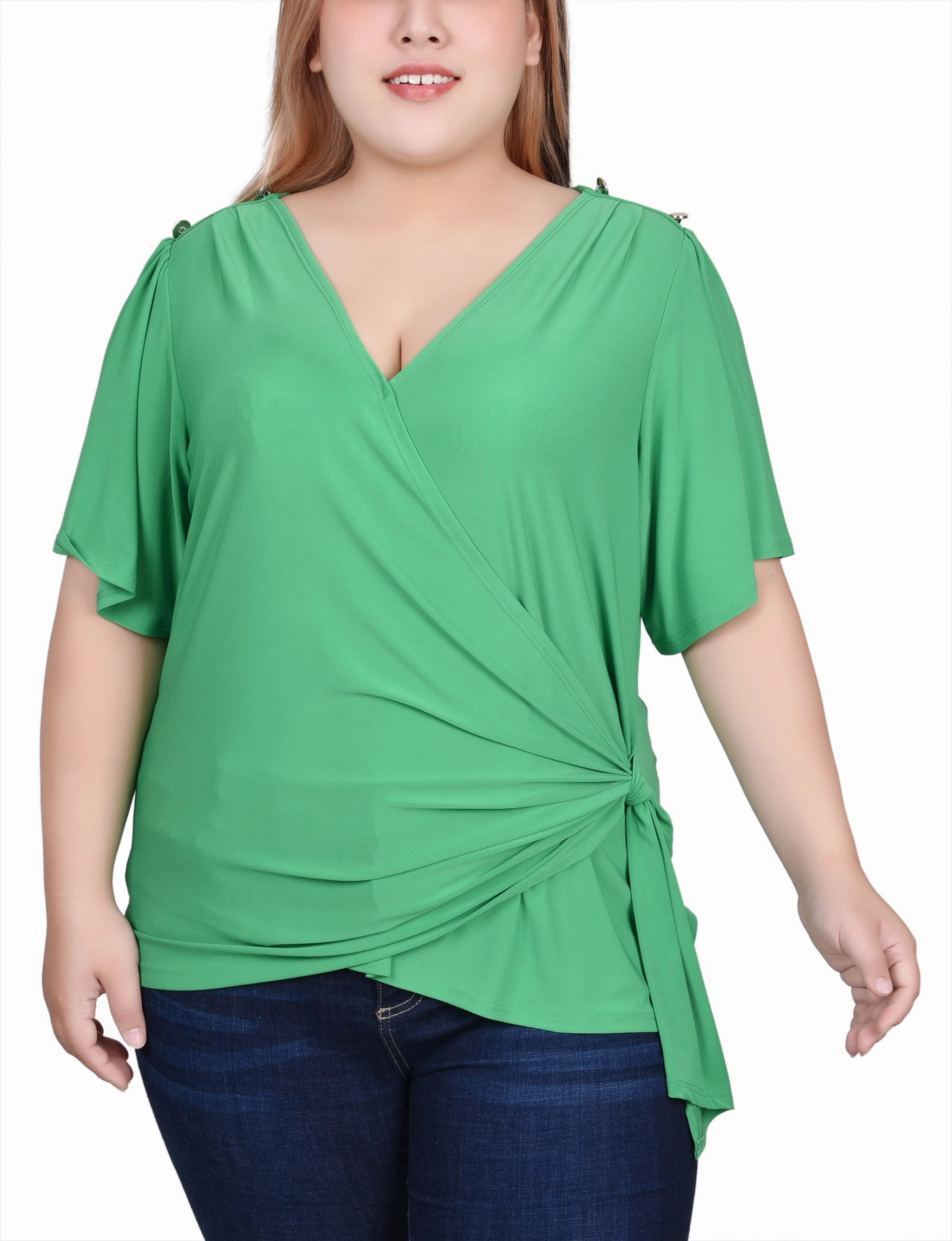 Plus Size Short Sleeve Wrap Top WaterRepellent Coating Anti Odor Treatment