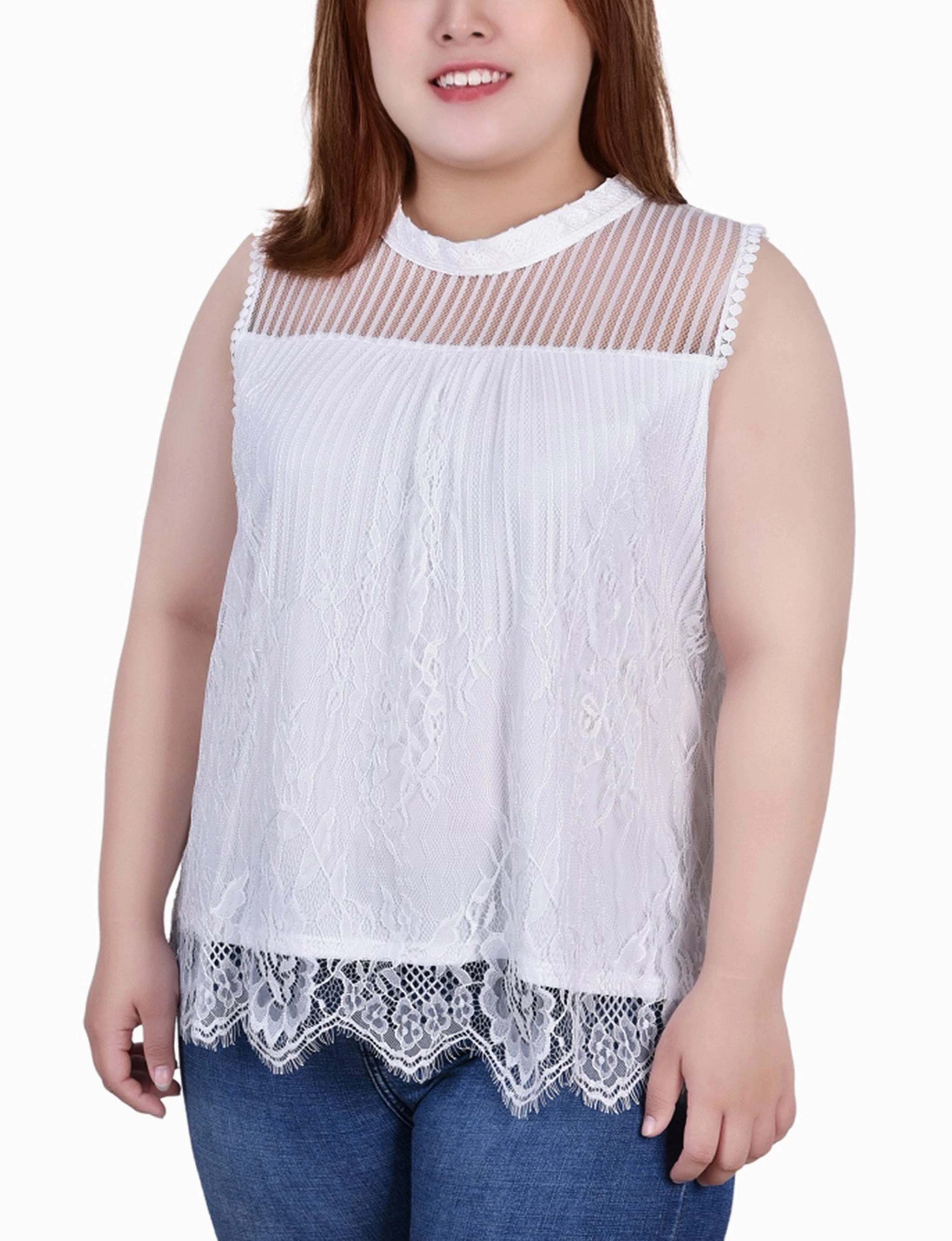 Plus Size Sleeveless Mock Neck Lace Top Comfortable Layer Stylish Look