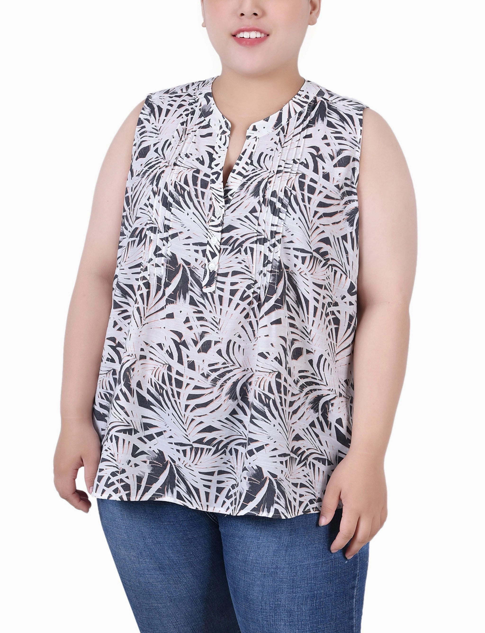 TearResistantWeave Plus Size Sleeveless Pintucked Blouse
