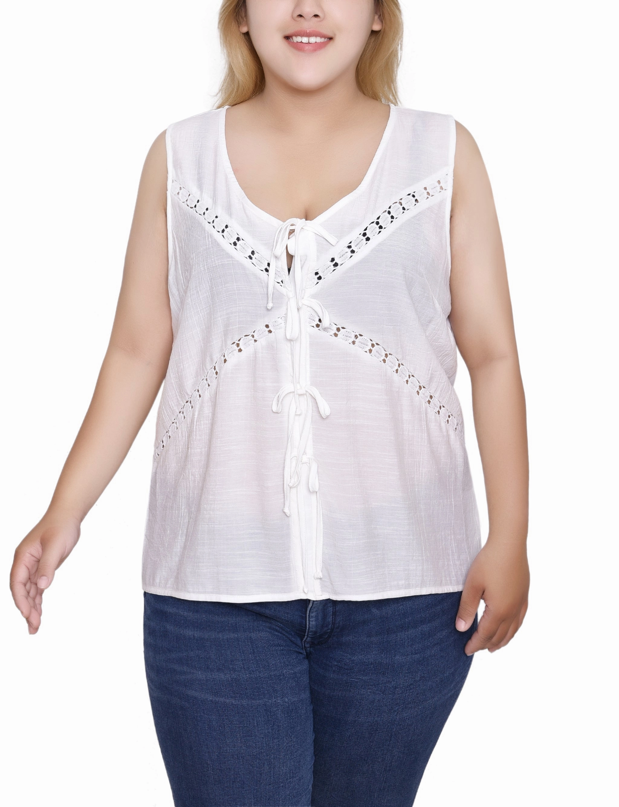 Plus Size Sleeveless Tie Detail Blouse WeightedHem