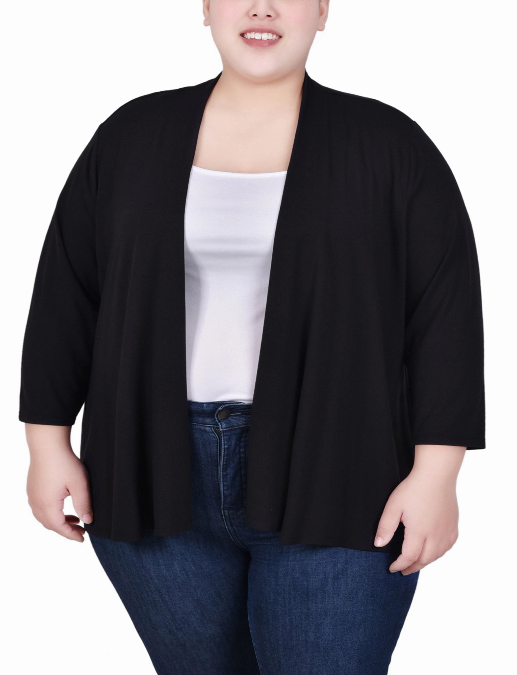 Plus Size Solid 3/4 Sleeve Cardigan Silicone Grip Interior